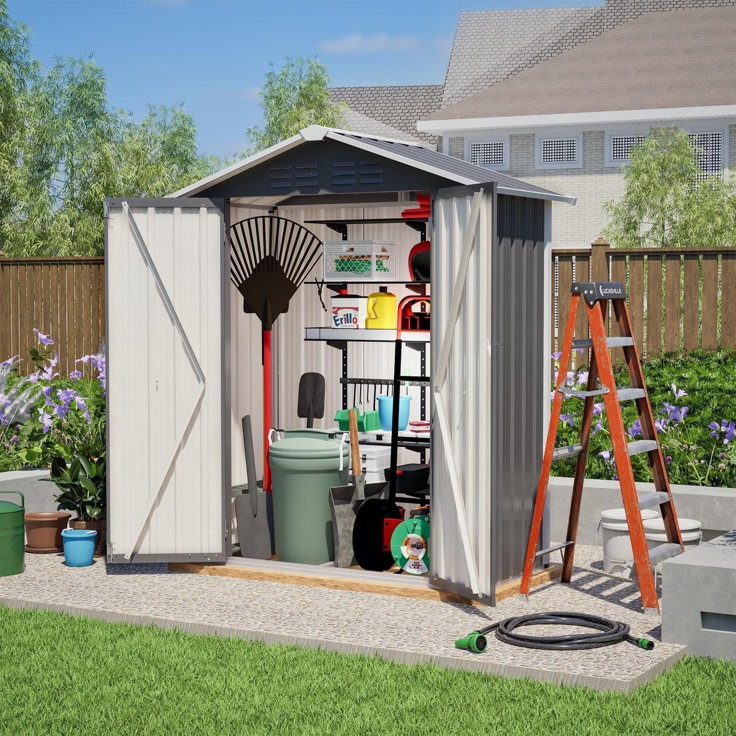 LuxusKollektion Gerätehaus Gartenhaus Metall 154x83x180 cm Grau, (1 St)