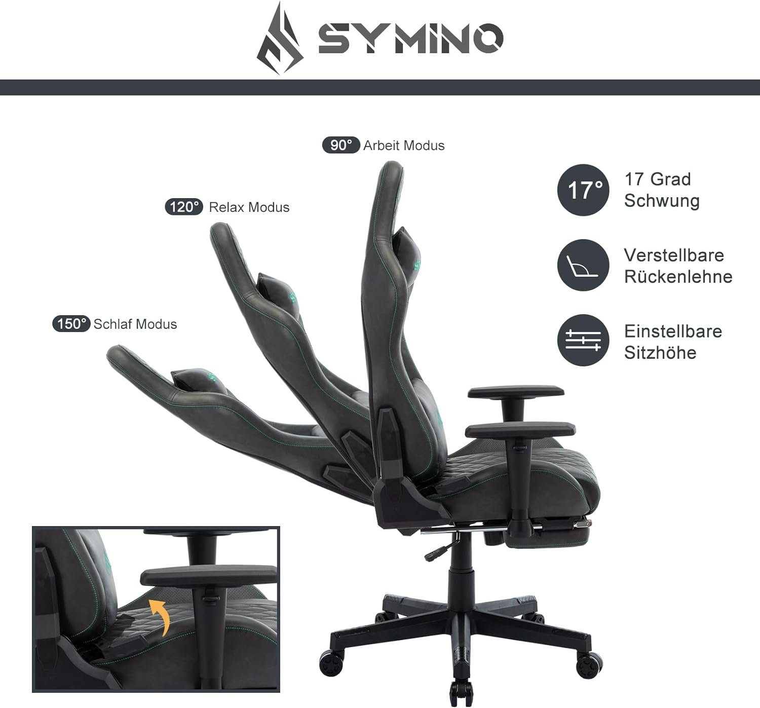 Stuhl Burostuhl,Schreibtischstuhl Bürostuhl mit Fußstütze symino Racing Ergonomischer Chair Gaming (Ergonomischer Stuhl Sitz), Pu-leder Gaming Verstellbarer