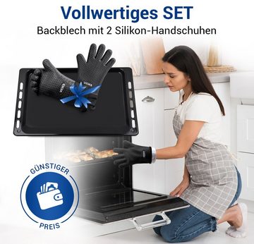 VIOKS Backblech Grillrost Set Ersatz für Bauknecht 481241838128, mit 2 Silikon Ofenhandschuhe für Backofen