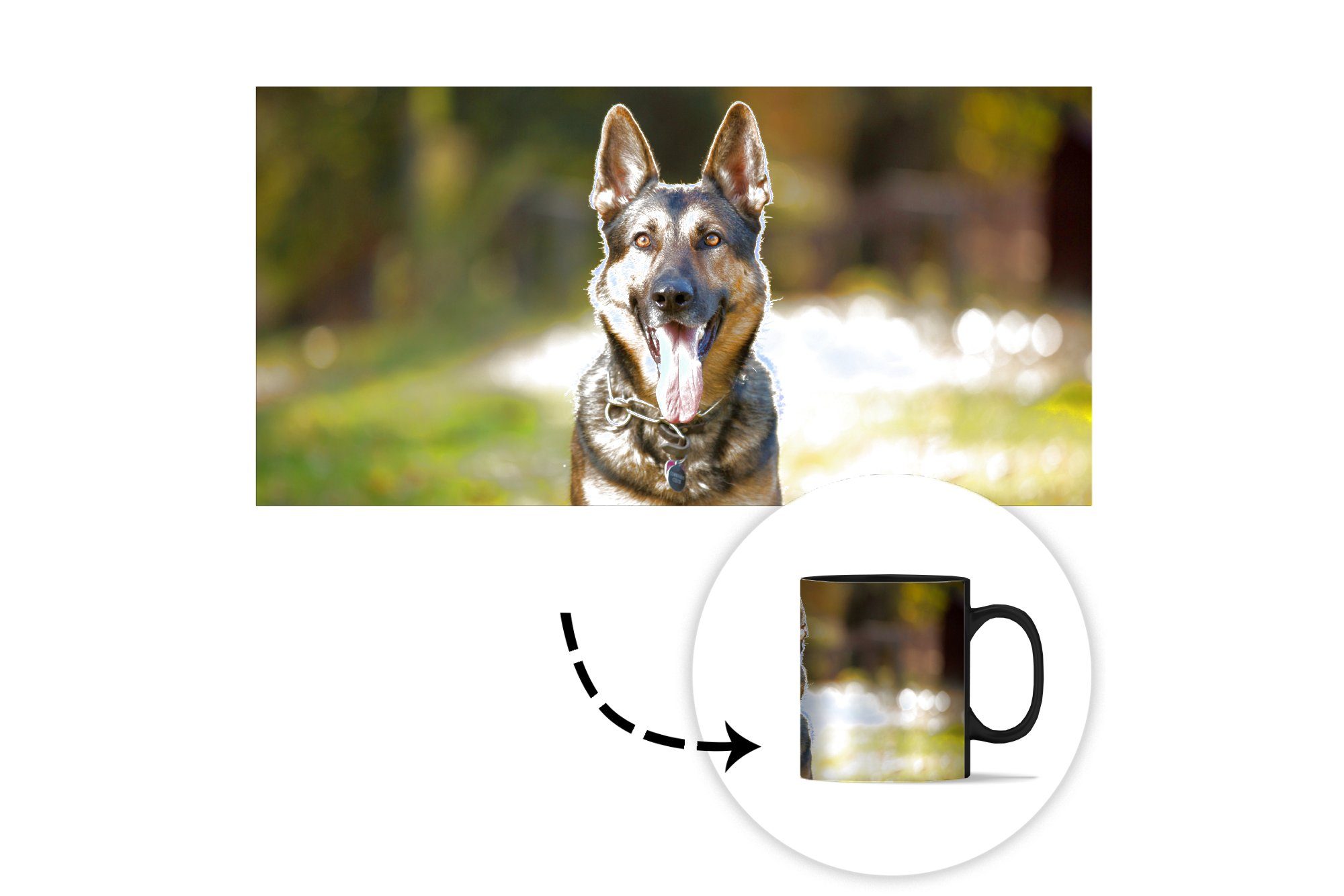 MuchoWow Tasse Ein Deutscher Schäferhund Kaffeetassen, Keramik, Zaubertasse, Farbwechsel, mit Zunge lächelt Geschenk heraushängender Teetasse, in die