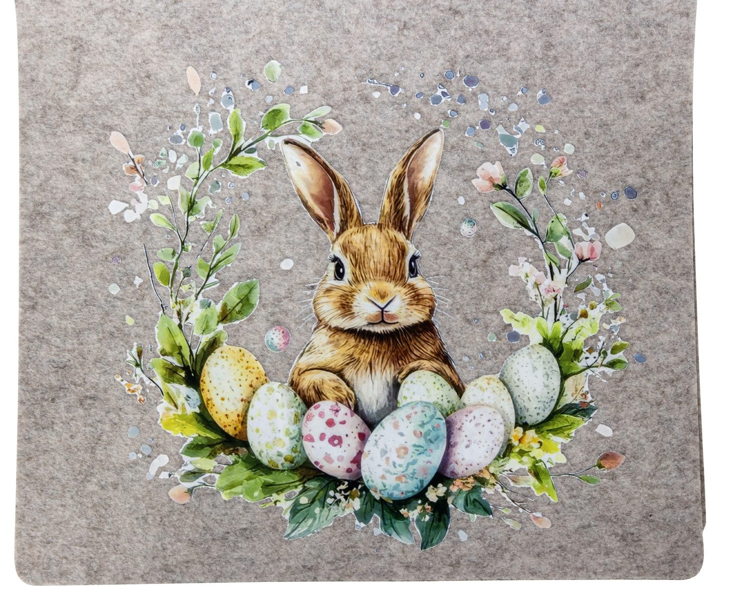 Mel-O-Design Tischläufer mit Hasenmotiv Osterdeko aus Deko Filz (Tischdecke, L: ca. 99 cm), Osterdekoration Hase Ostereier Tischdekoration