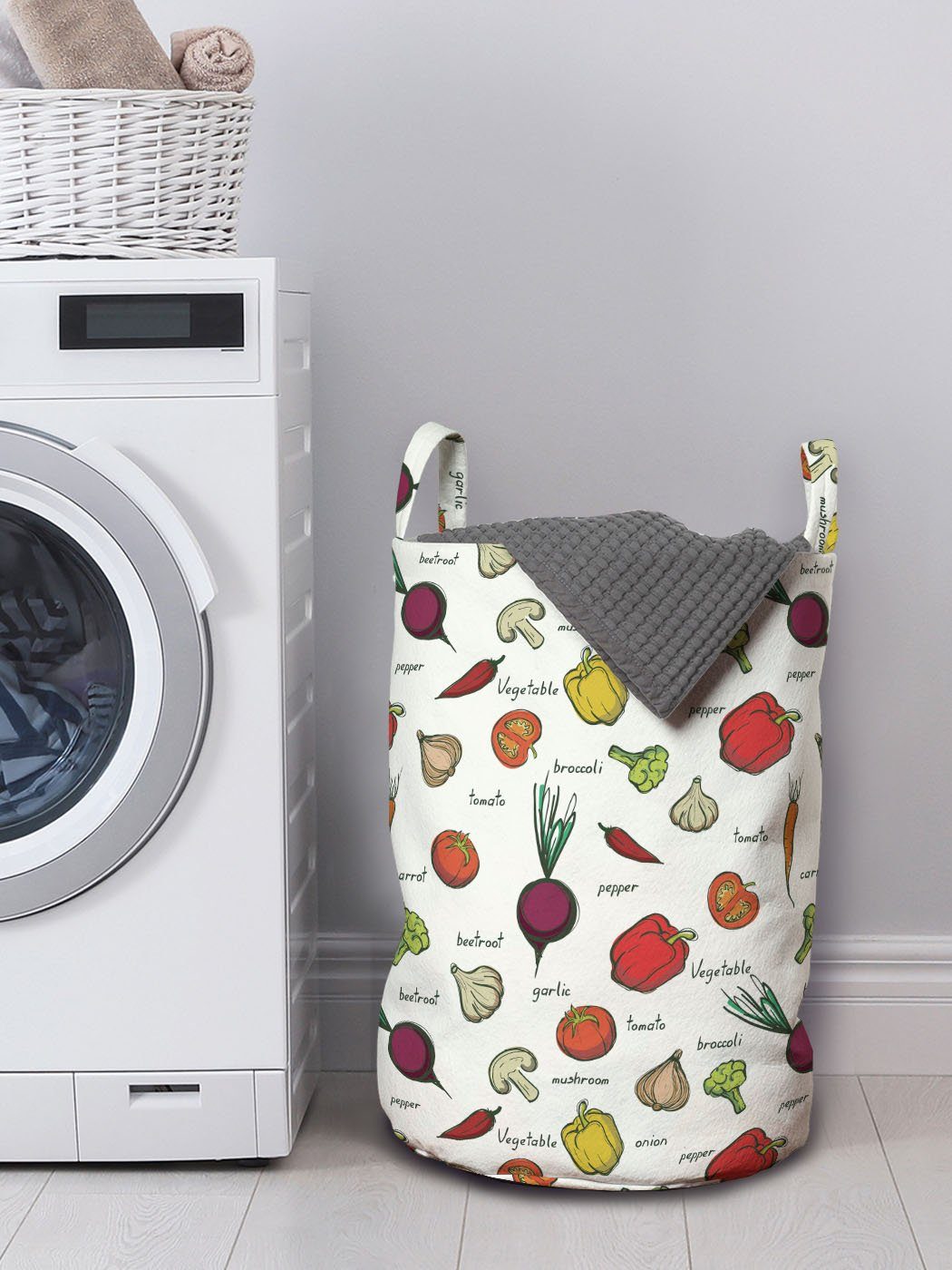 Wäschesäckchen Wäschekorb Bio-Küche Waschsalons, für Essen mit Kordelzugverschluss Griffen Kunst Gemüse Abakuhaus