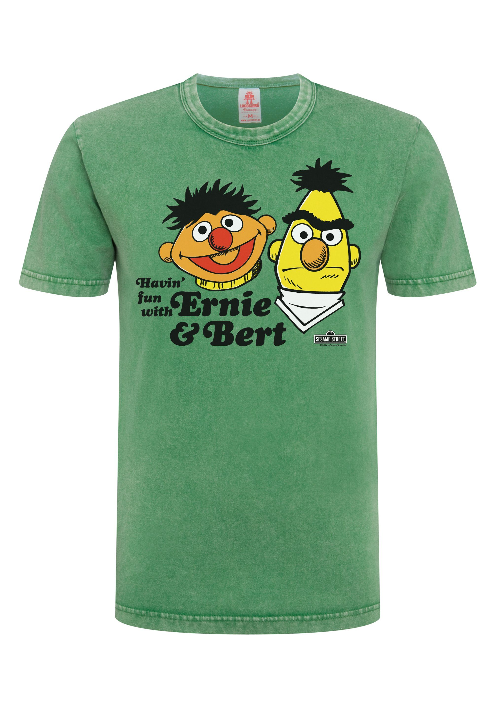 LOGOSHIRT T-Shirt Sesamstrasse lizenziertem & Bert mit Ernie Print 