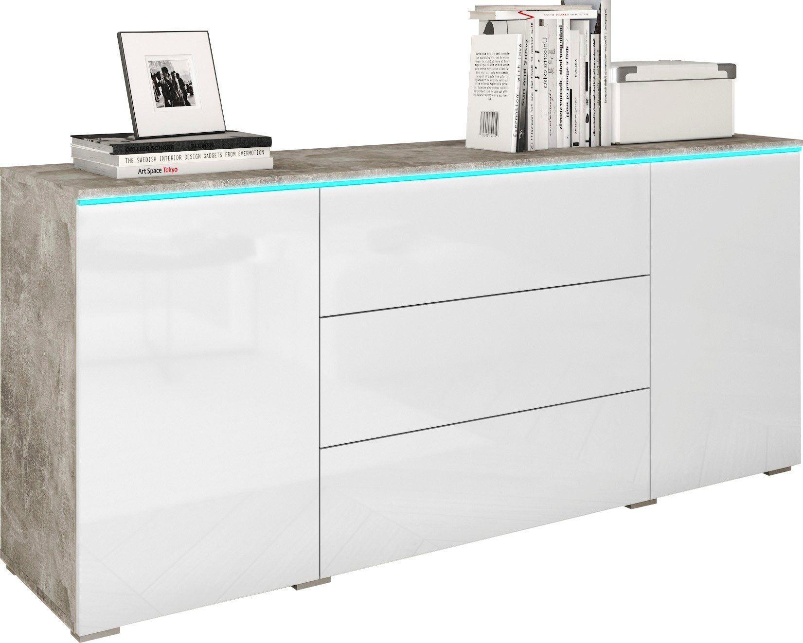 INOSIGN Sideboard Vera, Breite 150 Hochglanz cm Betonoptik/weiß