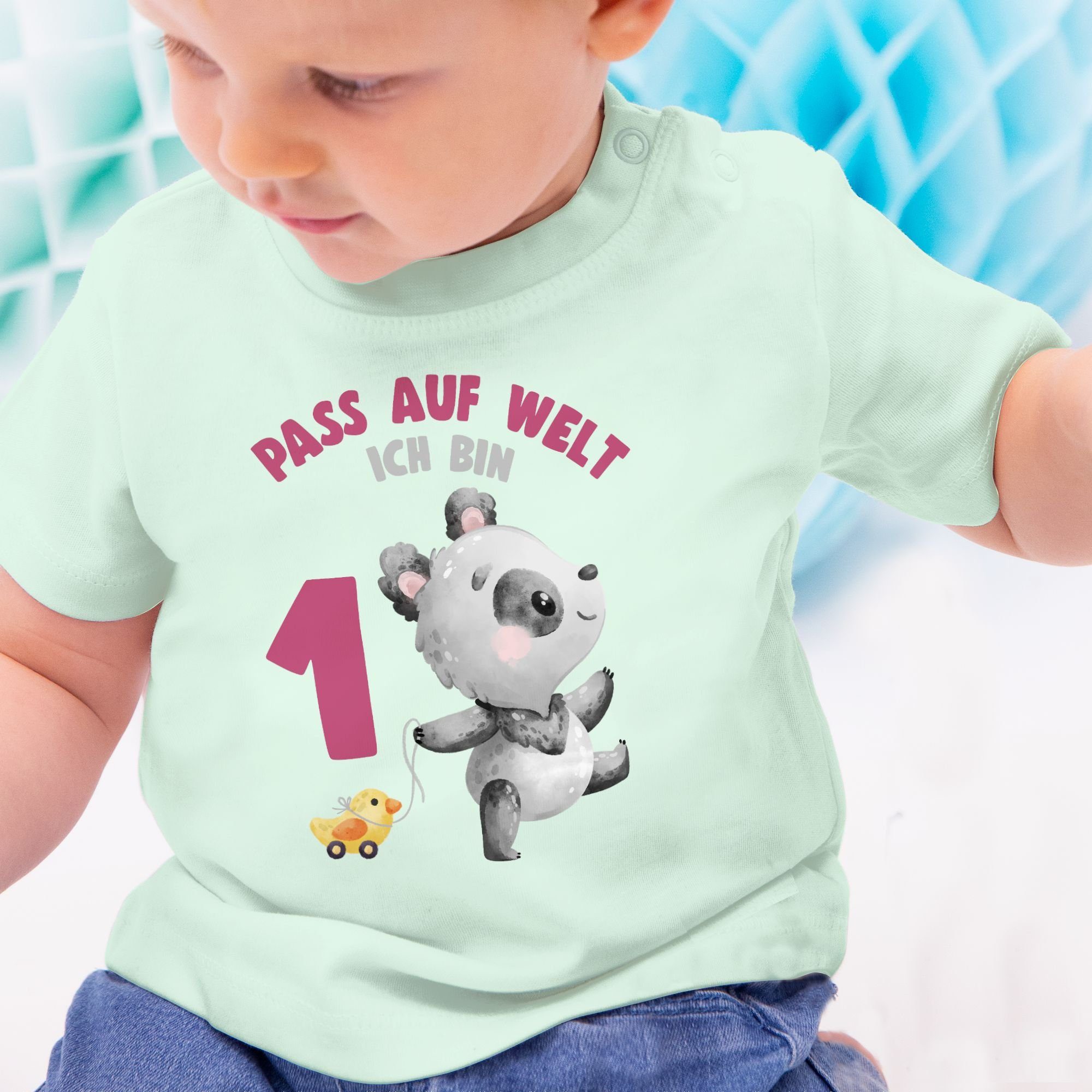 T-Shirt Mintgrün 1 auf Geburtstag Welt Panda Pass 1. ich mit bin Shirtracer eins