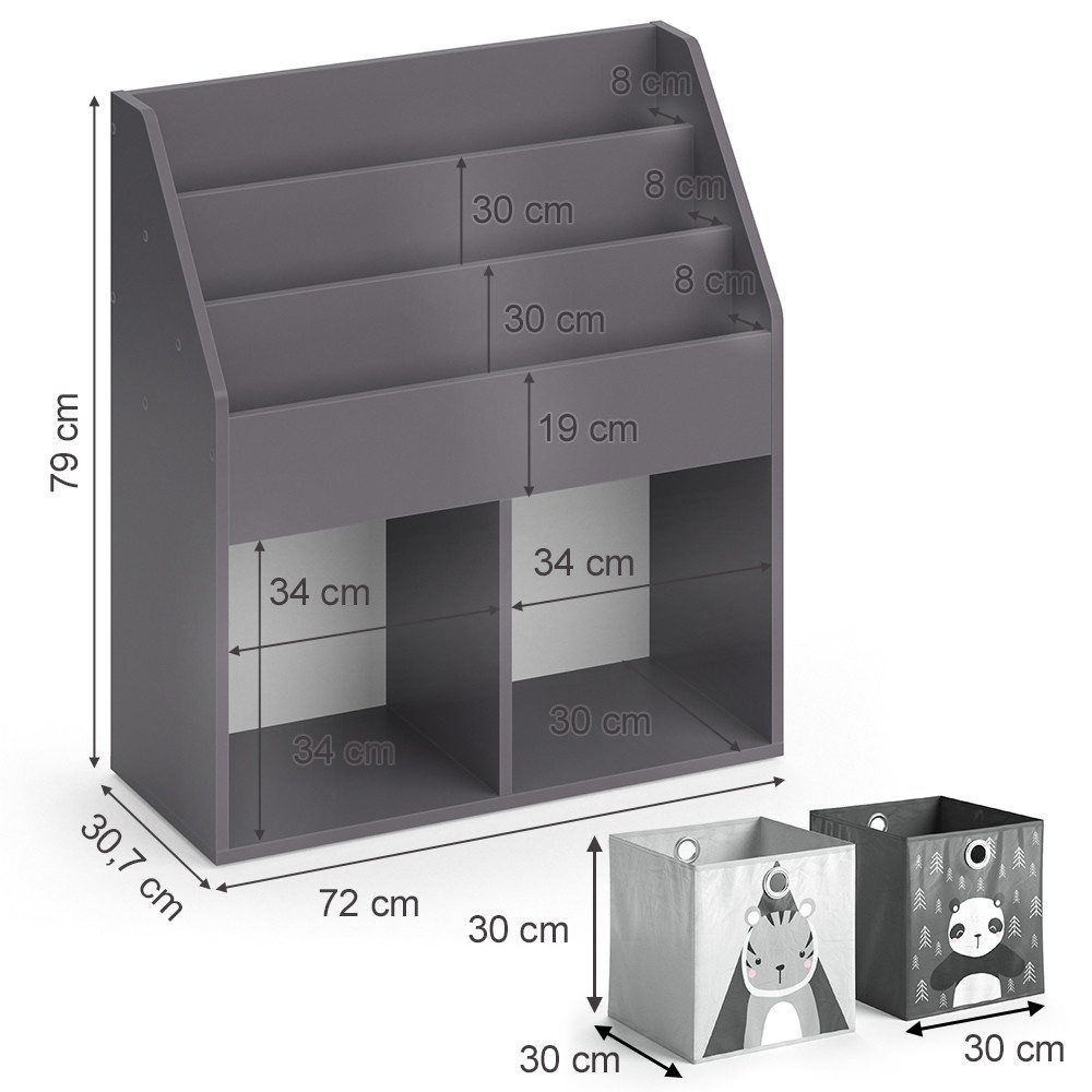 Vicco Bücherregal Luigi, Grau, 72 x 79 cm mit 2 Faltboxen opt.2, 1-tlg.