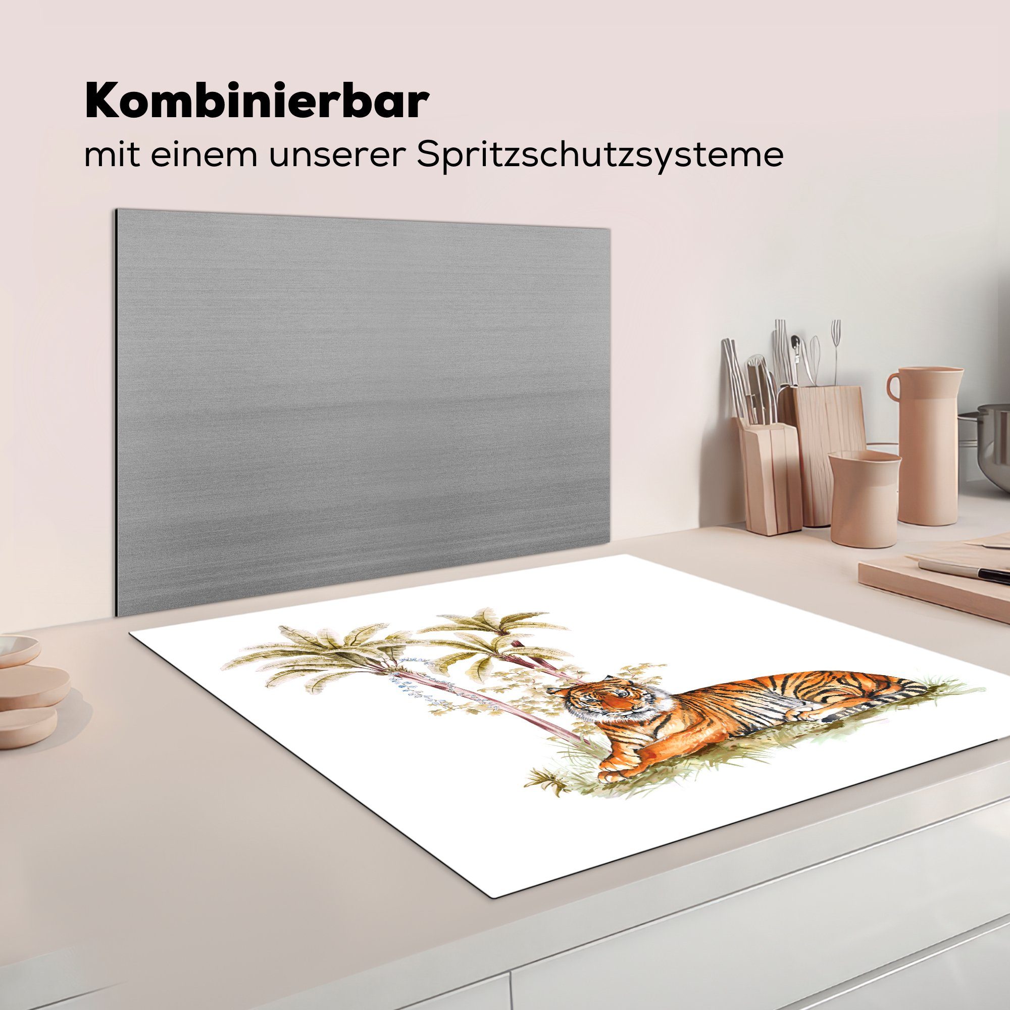 Baum - Arbeitsplatte - für 78x78 MuchoWow cm, Tiger Augen, küche tlg), (1 Ceranfeldabdeckung, Vinyl, Herdblende-/Abdeckplatte