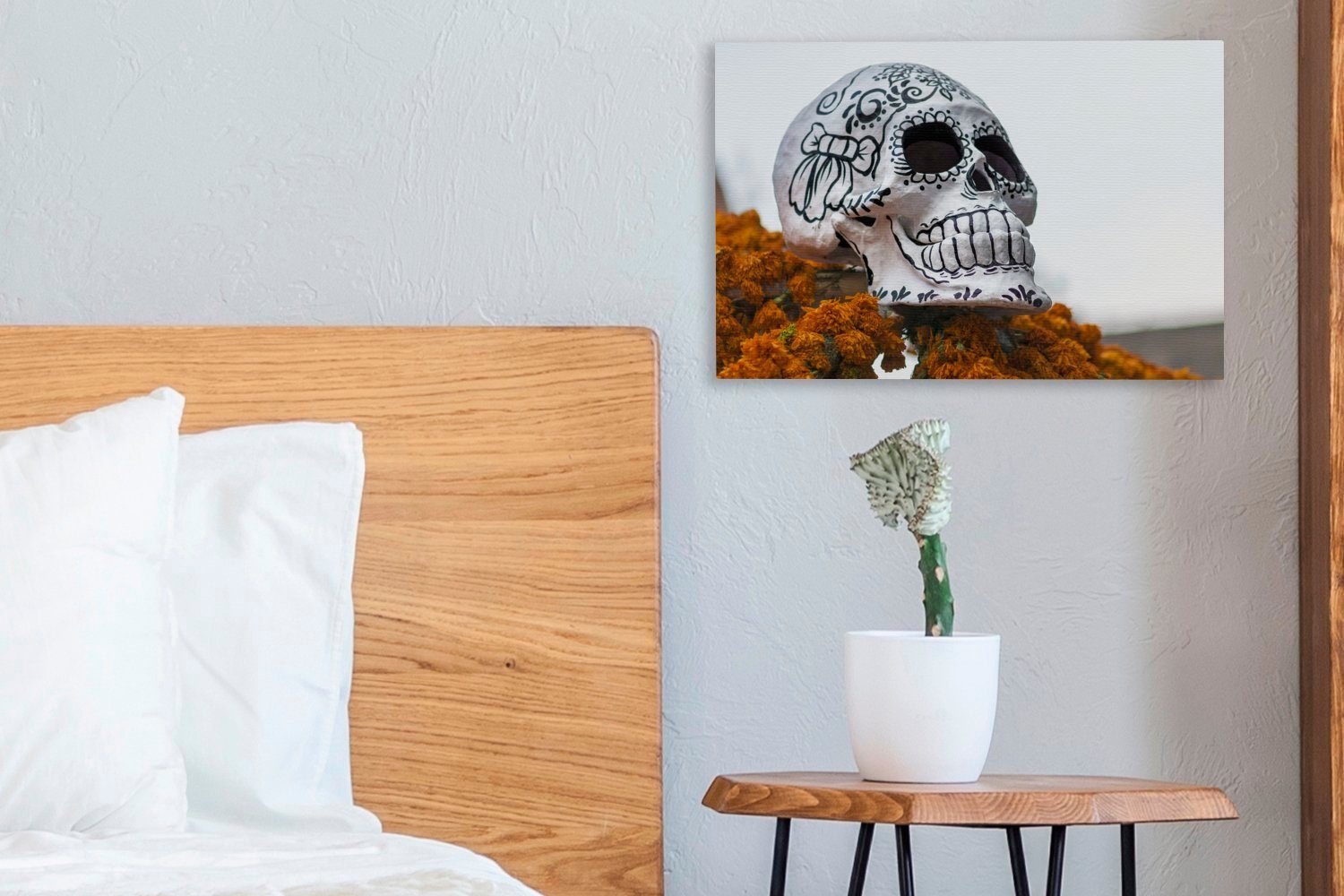 OneMillionCanvasses® Leinwandbild Schädel Todestag Leinwandbilder, Mexiko, Wandbild 30x20 Aufhängefertig, (1 St), cm Wanddeko