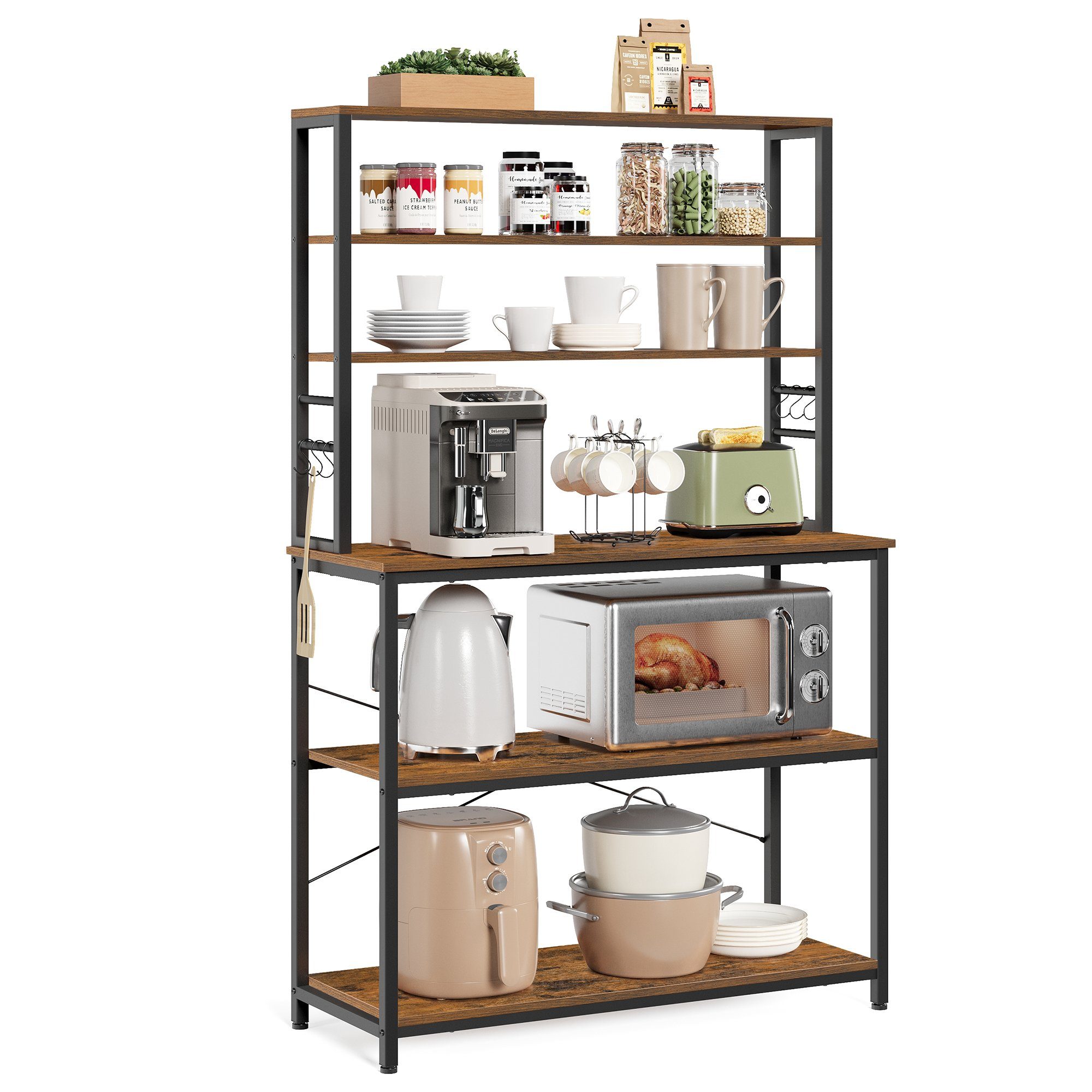 VASAGLE Standregal, Küchenregal mit 6 Haken, 40 x 100 x 167 cm(TxBxH)