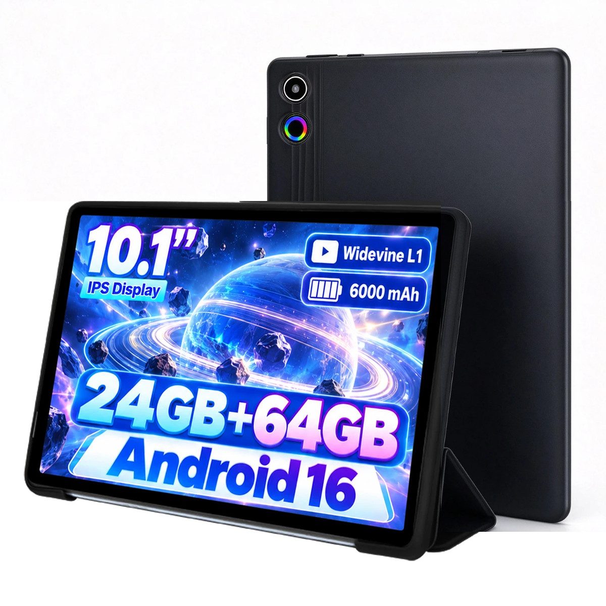 BUFO 10 Zoll 64GB ROM, HD Display, WiFi 6 Bluetooth, Android Tablet (10", 64 GB, Android 16, 2,4G/5G WiFi, mit Schutzhülle, Blaulichtfilter, Superschlank, mega leicht)