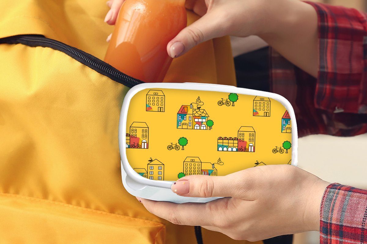 MuchoWow Lunchbox - Muster und Stadt, Brotbox - Kinder (2-tlg), weiß Sommer Brotdose, Mädchen Jungs Erwachsene, Kunststoff, für und für