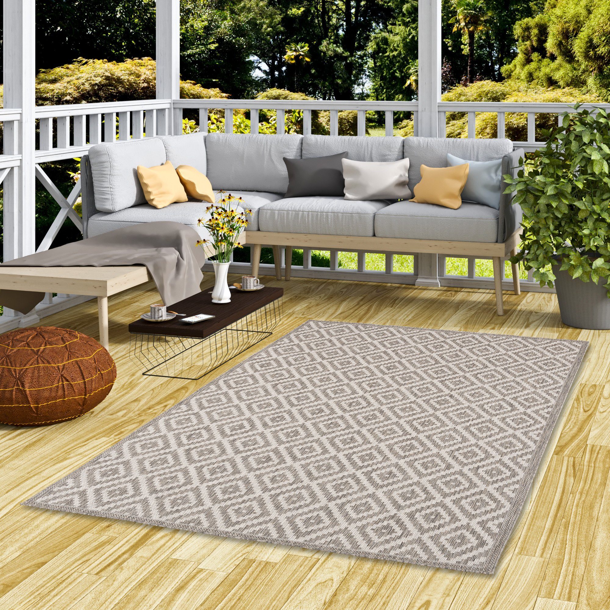 Pergamon Outdoorteppich In & Outdoor Teppich Valencia Fliesenoptik, Rechteckig, Höhe: 4 mm
