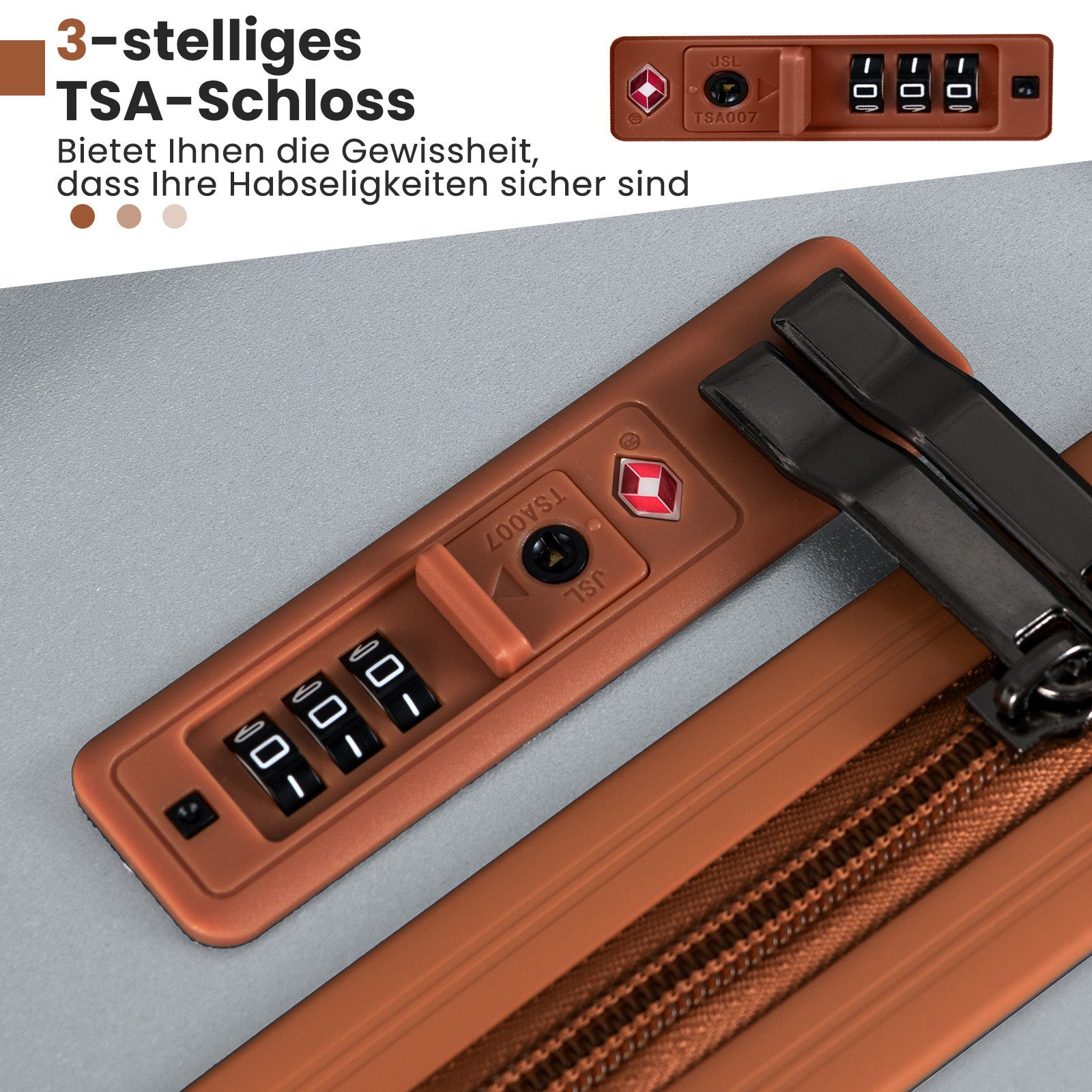 COSTWAY Hartschalen-Trolley, 4 Rollen, 3-teiliges Kofferset mit TSA-Schloss