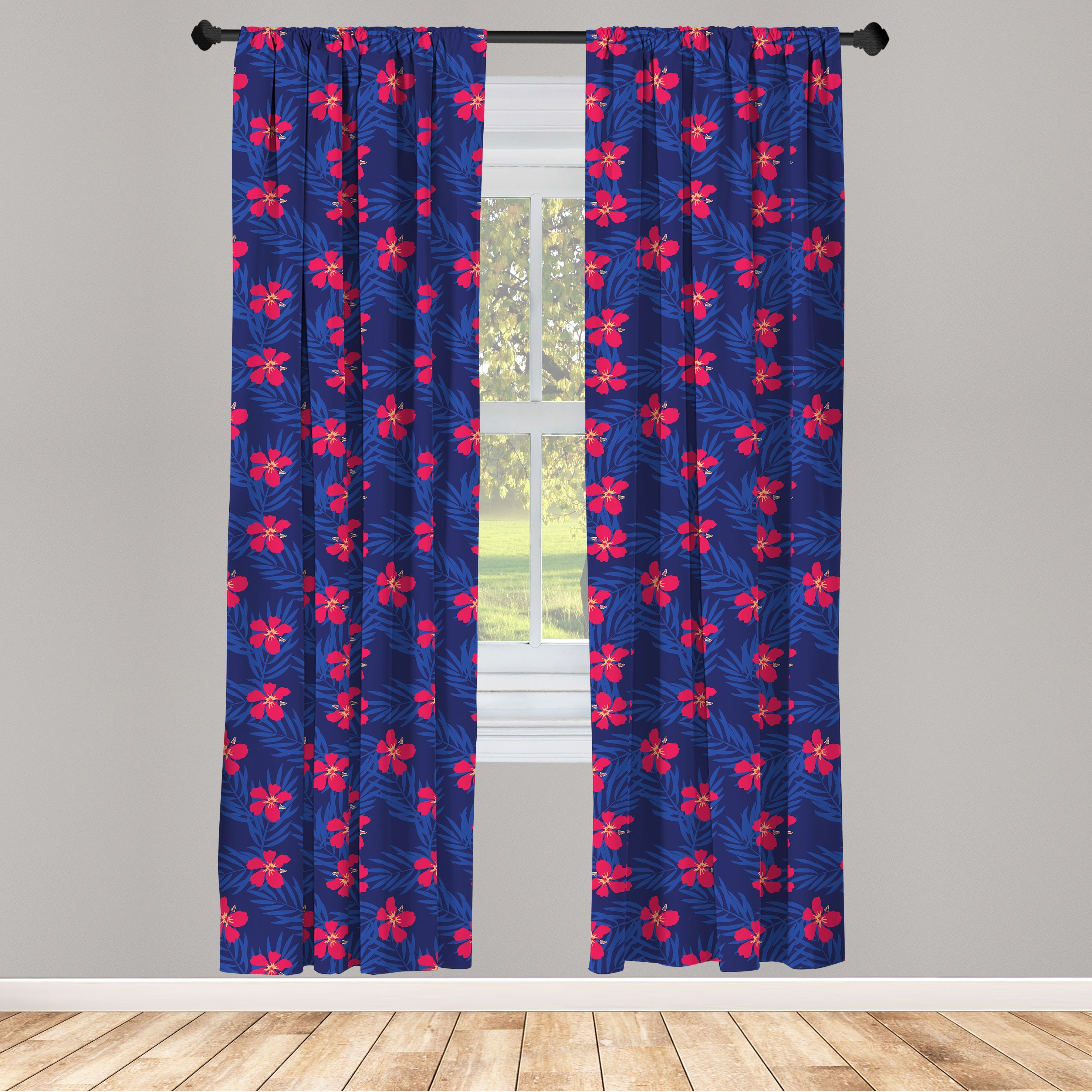 Gardine Vorhang für Wohnzimmer Schlafzimmer Dekor, Abakuhaus, Microfaser, Tropisch Hibiscus Blossom Jungle