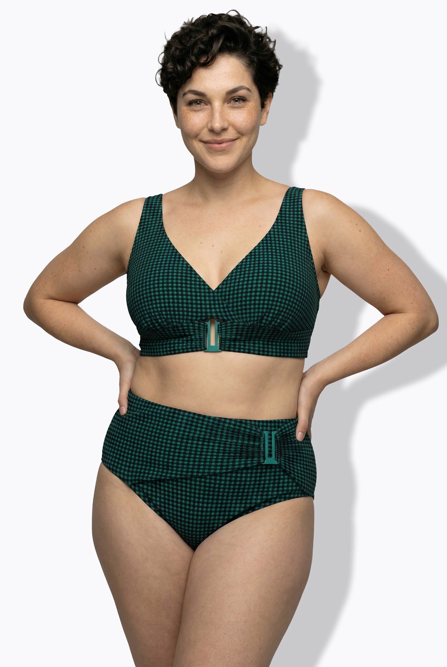 Ulla Popken Soft-BH Bikini Karo Softcups Zierschnalle Powermesh-Futter