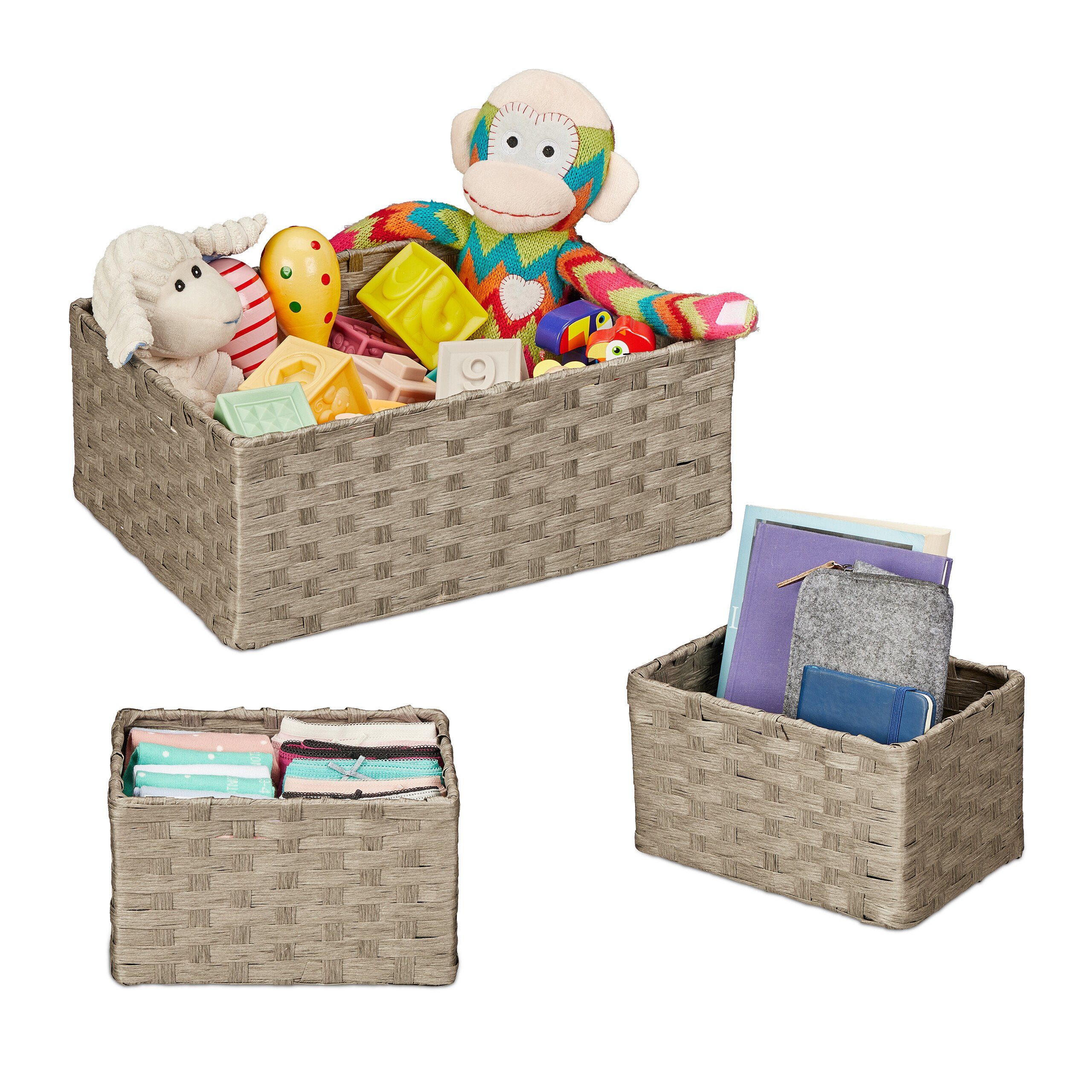 relaxdays Aufbewahrungskorb Geflochtener Aufbewahrungskorb 3er Set günstig online kaufen