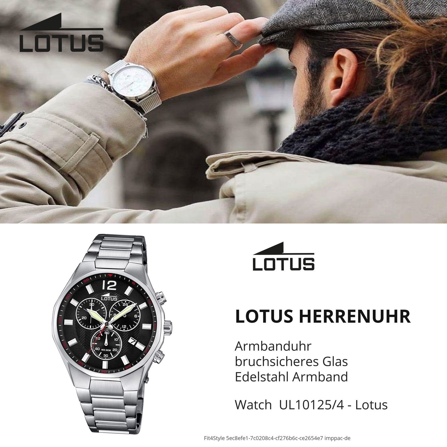 (ca. Lotus Chronograph rundes L10125/4, Sport groß Edelstahlarmband, Herren Gehäuse, mit Herrenuhr Uhr Edelstahl 45mm), Lotus