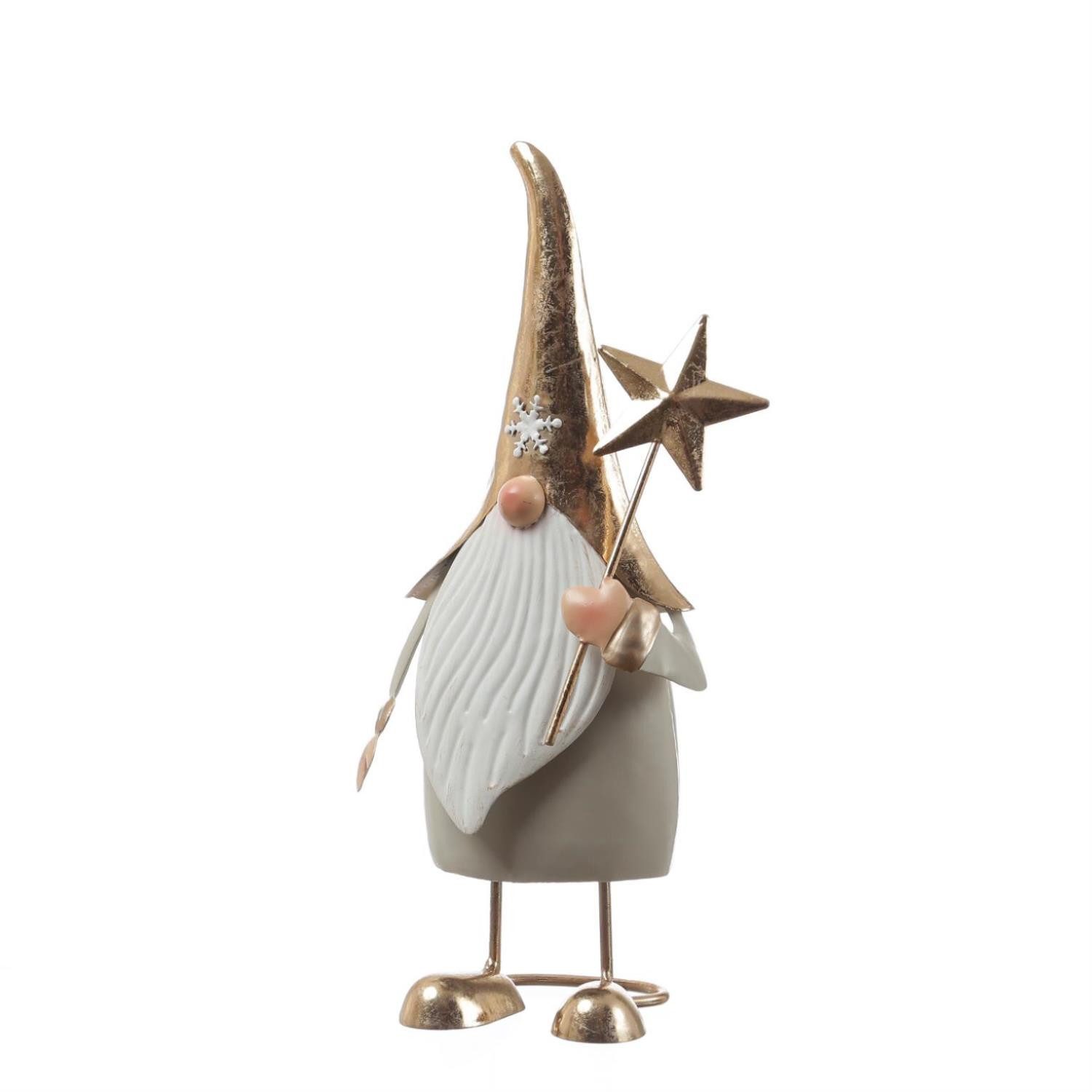 MARELIDA Weihnachtsfigur Weihnachtswichtel mit Stern Dekofigur aus Metall Zwerg Gnom 35cm