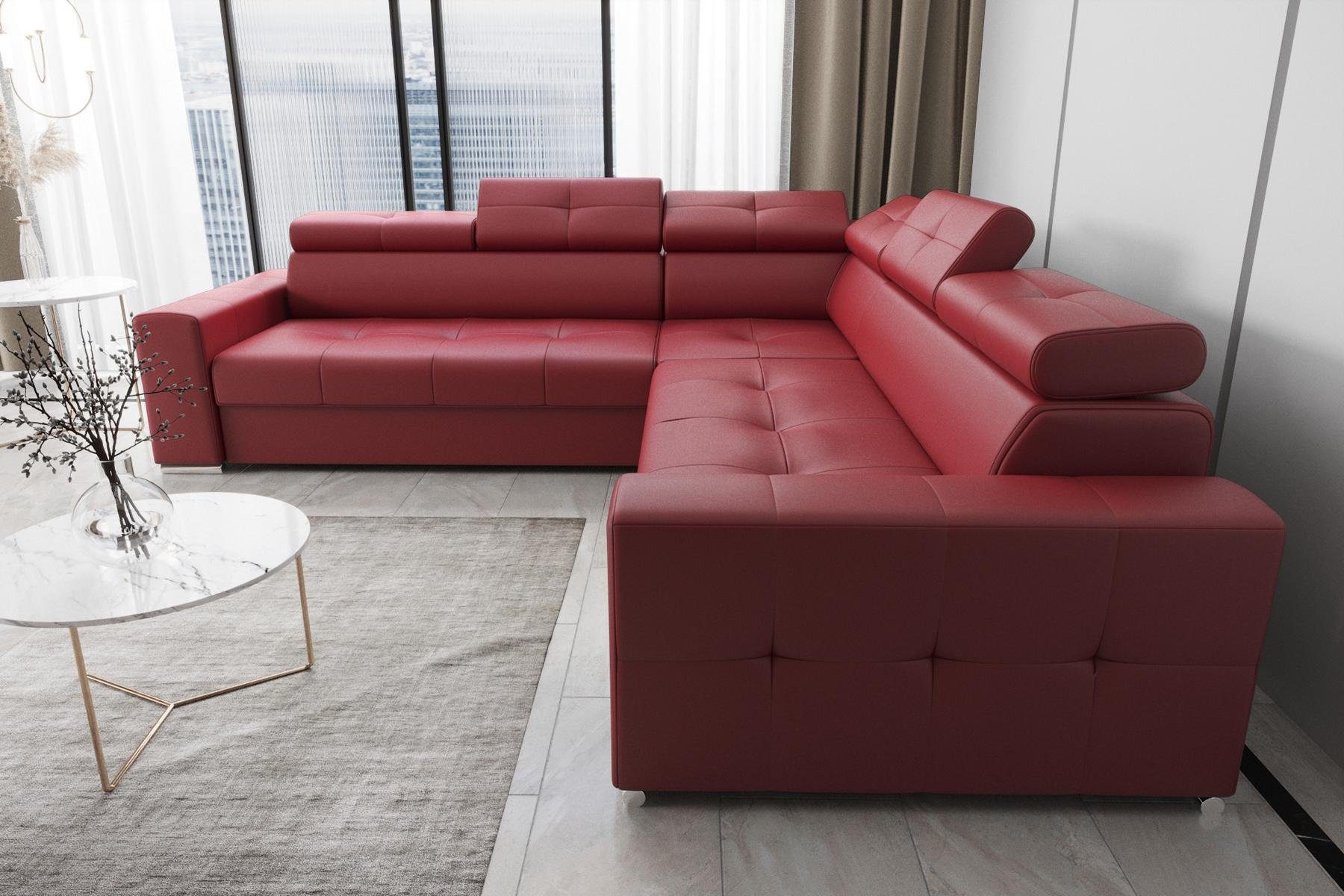 JVmoebel Ecksofa Wohnzimmer Textil Leder Luxus L Form Modern Ecksofa Couch, Made in Europe Rot