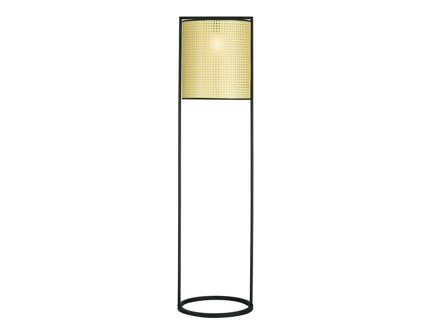 FISCHER & HONSEL LED Stehlampe, LED wechselbar, Warmweiß, Schwarz mit Lampen-Schirm Beige in Rattan-Optik, Höhe 150cm