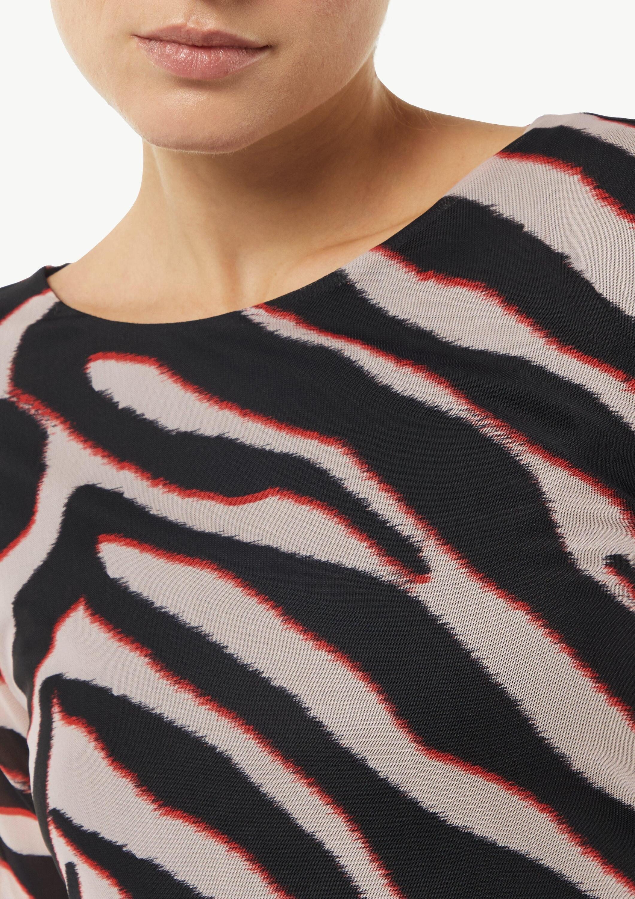 comma Langarmshirt T-Shirt Mesh-Shirt mit seitlicher Raffung