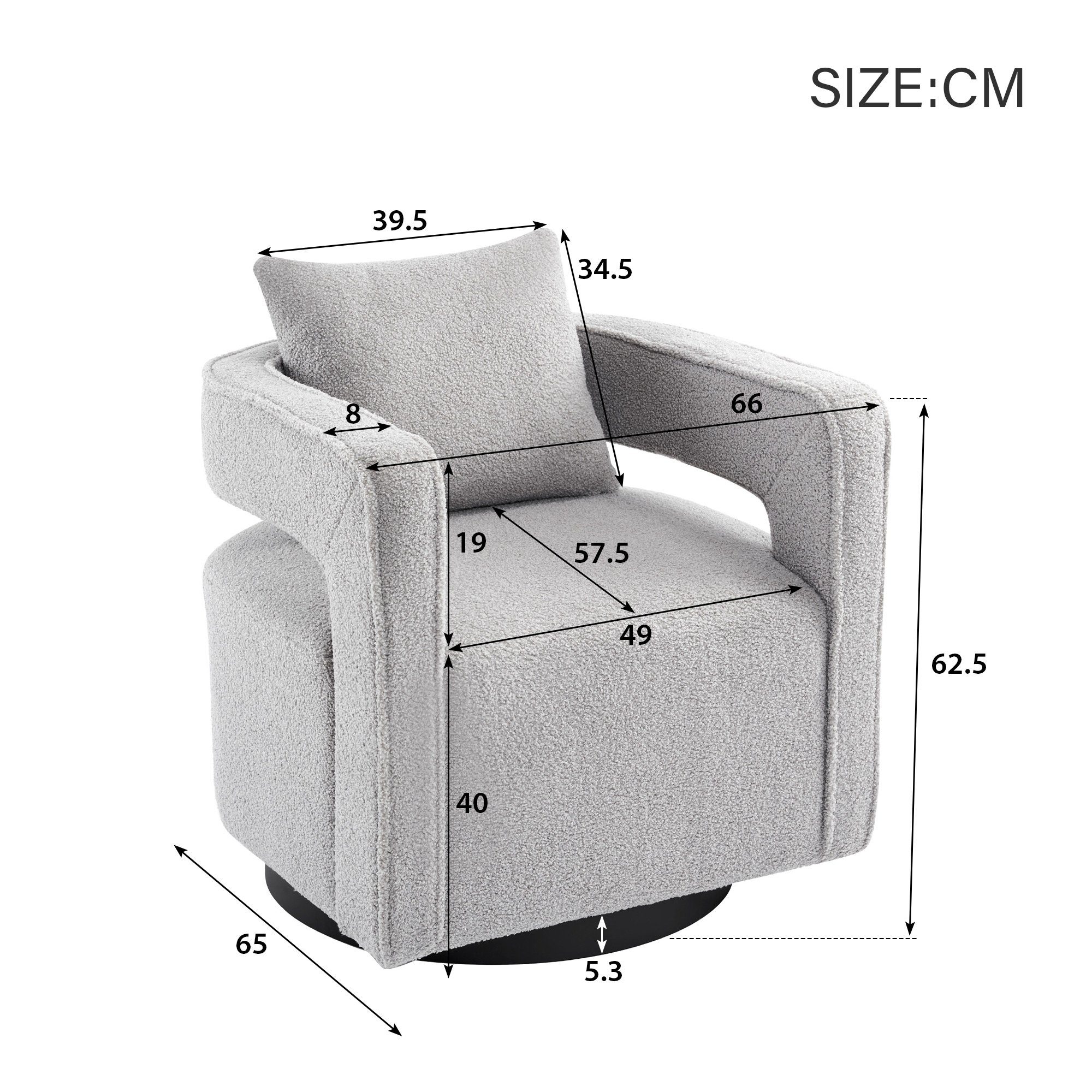 Merax Drehsessel Drehfunktion, mit aus mit Einzelsessel 360° Rückenkissen, Bouclé-Stoff, Loungesessel Grau Polstersessel, Einzelsofa