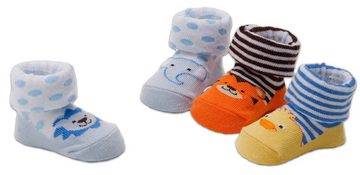 BRUBAKER Socken Babysocken für Jungen und Mädchen 0-12 Monate (4-Paar, Baumwollsocken mit Tier Motiven) Baby Geschenkset für Neugeborene in Geschenkverpackung mit Schleife