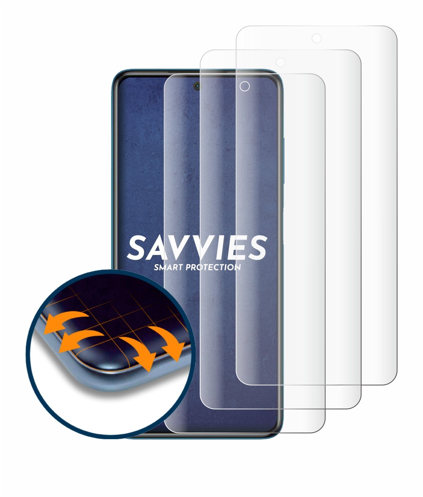 Savvies Full-Cover Schutzfolie für Xiaomi Poco X3 Pro, Displayschutzfolie,  4 Stück, 3D Curved klar