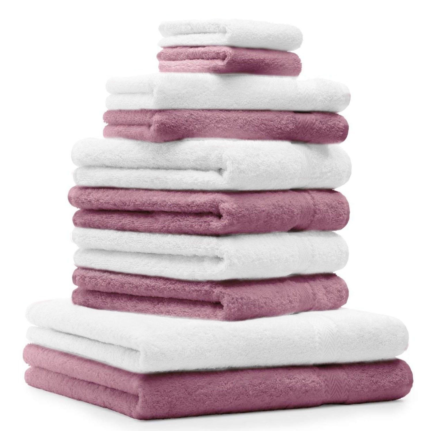 Betz Handtuch Set 10-TLG. Handtuch-Set Classic Farbe altrosa und weiß, 100% Baumwolle
