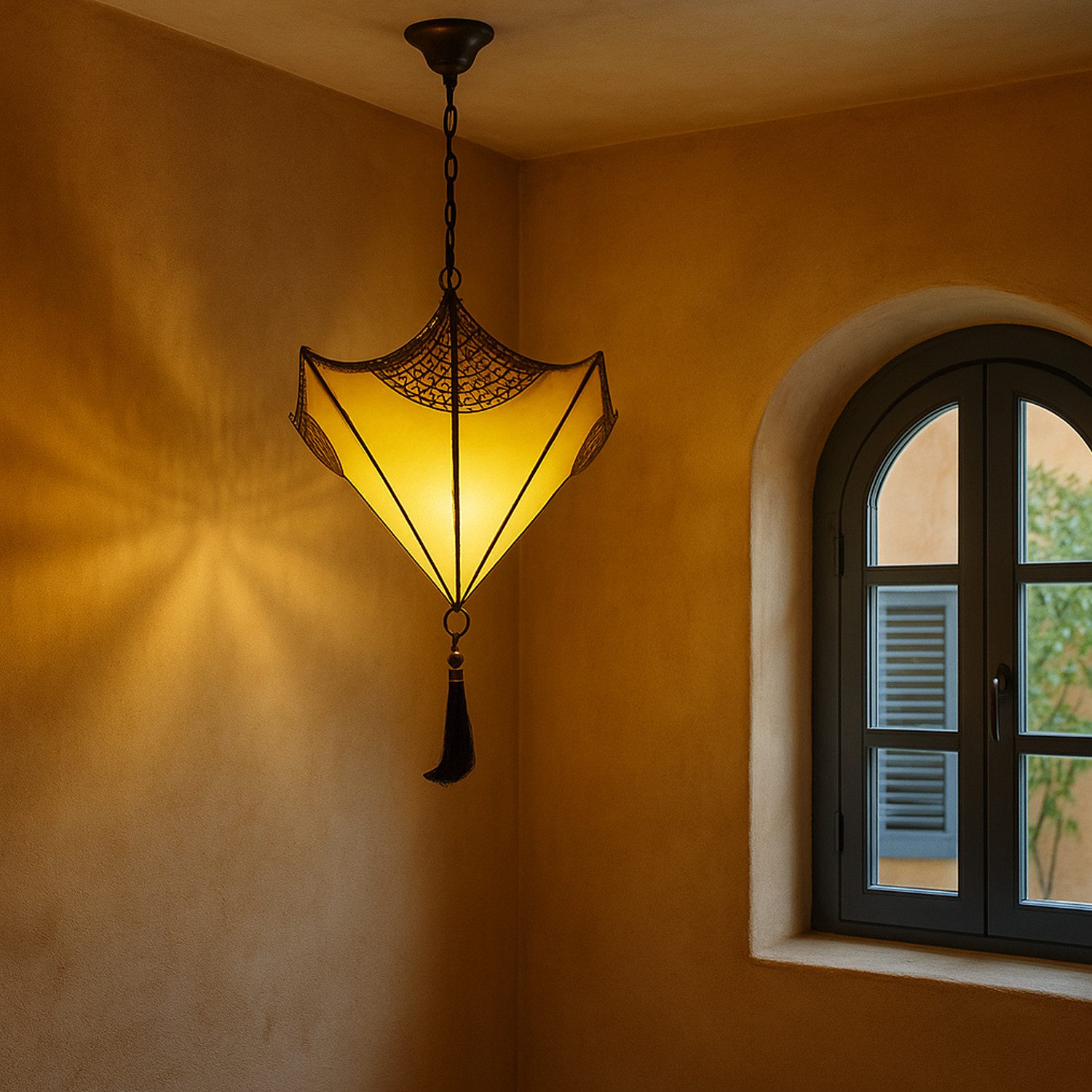 Marrakesch Orient & Mediterran Interior Pendelleuchte Mediterrane Deckenlampe Berfu handgefertigt aus Leder in Beige 50 cm, ohne Leuchtmittel, Handarbeit