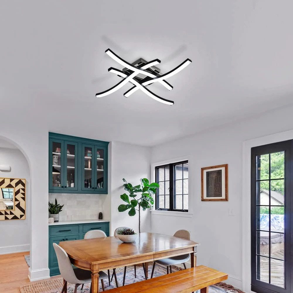 Riserva LED Deckenleuchte Moderne 4-Zacken LED Deckenleuchte Schwarz 24W Weißlicht für Zuhause, LED wechselbar