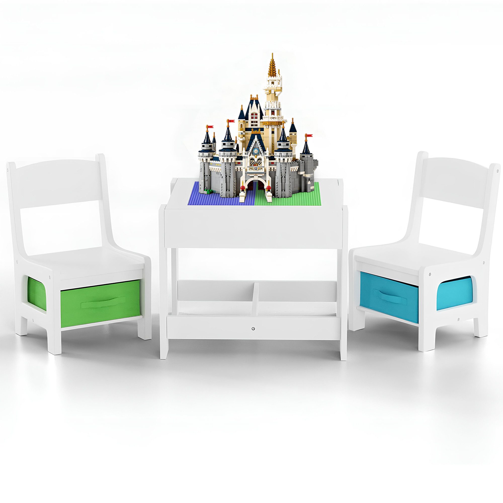 Baby Vivo Kindersitzgruppe multifunktionaler Tisch 2 Stühle aus Holz - Mori günstig online kaufen