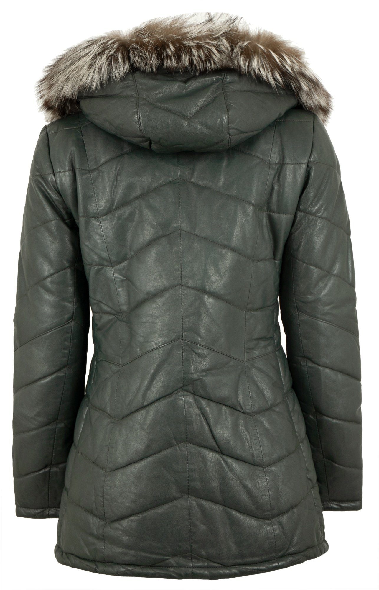 Lederjacken24 Lederjacke Laka Lederjacken24 - Damen Echtleder Ledermantel Stepp Lammnappa d´grün