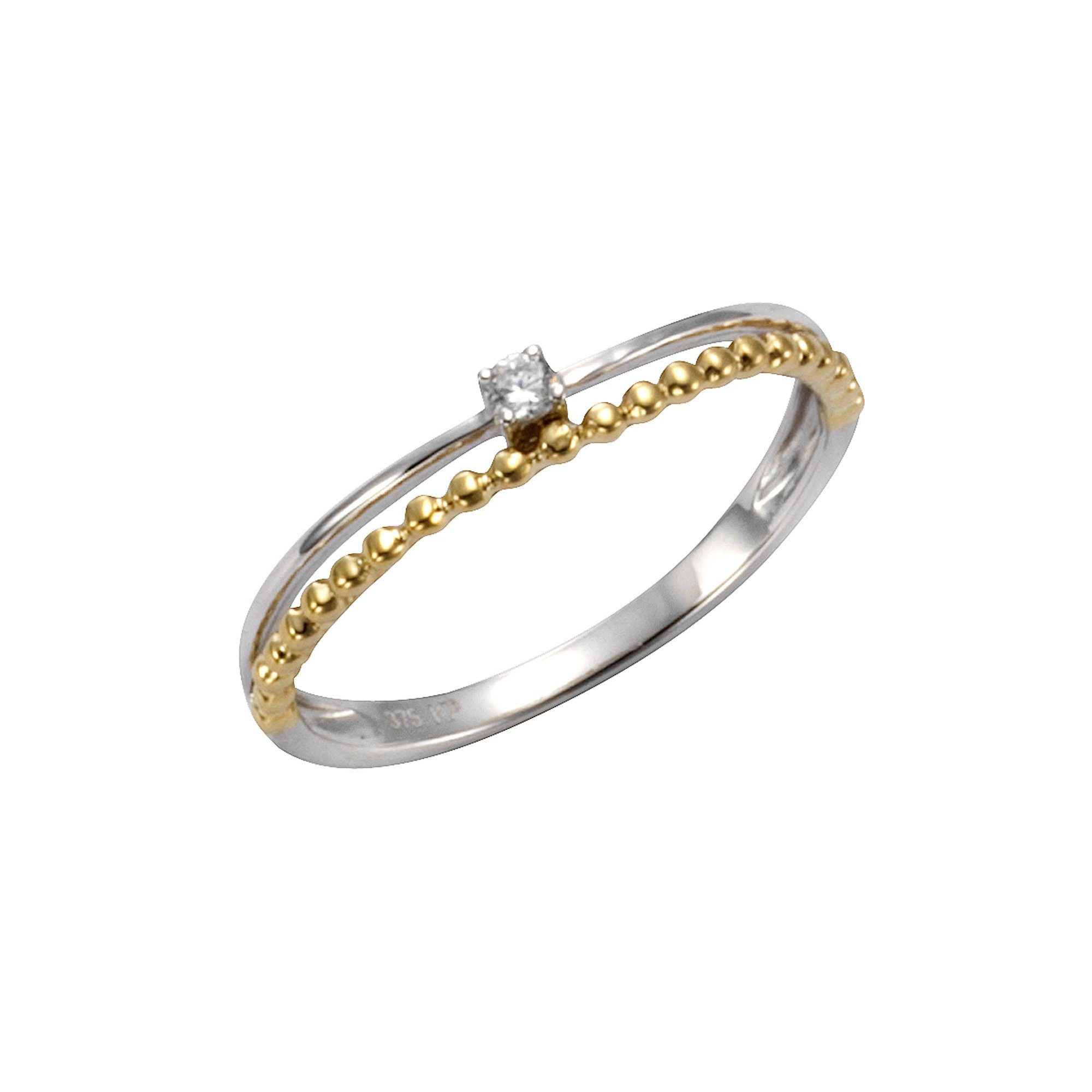 CELESTA Fingerring 375 Gold zweifarbig Zirkonia weiß