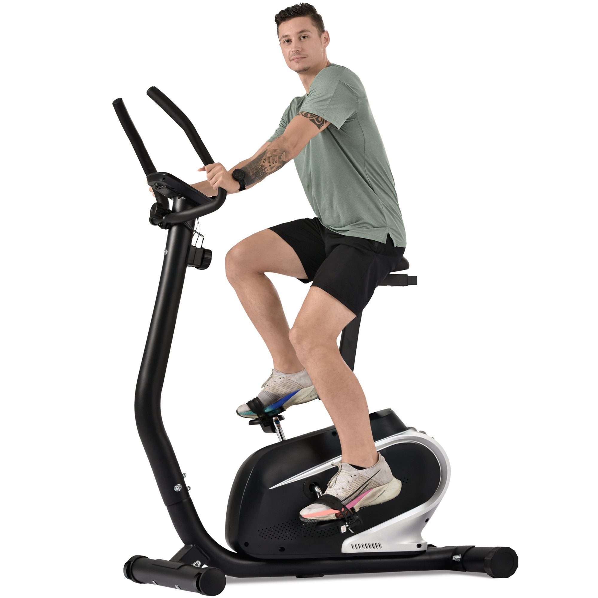 Merax Heimtrainer Fahrradtrainer mit 8 Widerstandstufen und verstellbarer Sitz, Fitnessbike mit Pulssensor und LCD Display