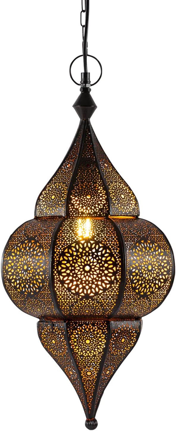 Marrakesch Orient & Mediterran Interior Pendelleuchte Orientalische Lampe, Hängelampe Lunar aus Metall mit E27, Schwarz 40cm, Handarbeit