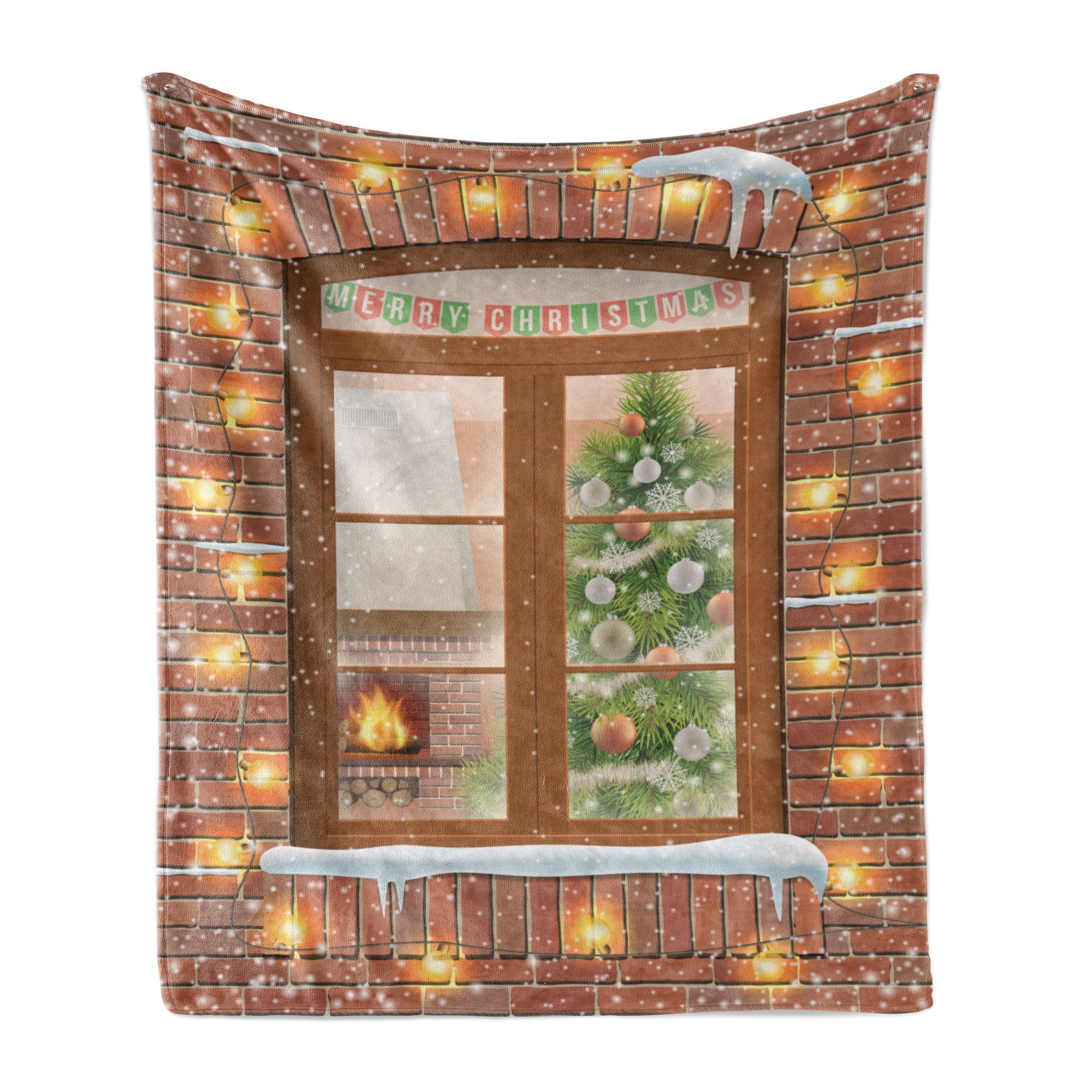 Wohndecke Gemütlicher Plüsch für den Innen- und Außenbereich, Abakuhaus, Weihnachten Blick durch ein Fenster