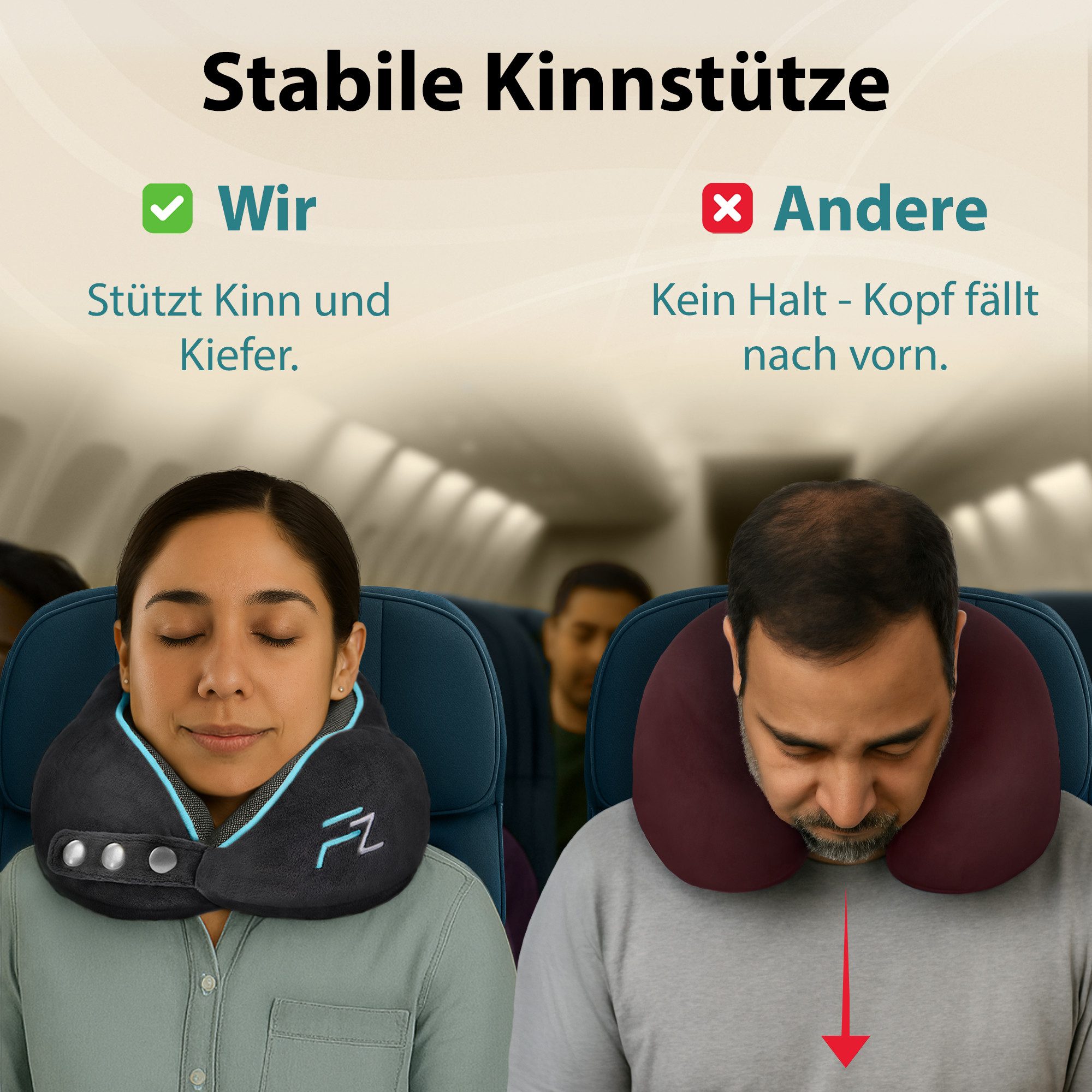 FLOWZOOM Nackenhörnchen COMFY Nackenkissen Flugzeug & Auto – Reisekissen Memory-Schaum, Nackenhörnchen für Erwachsene - Nackenkissen Reisen - verstellbar