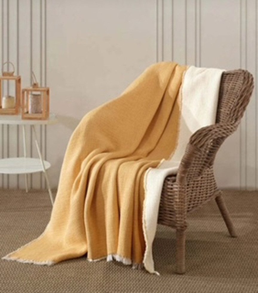 Wohndecke Musselin Decke Double Face Buse in Gelb/Beige, Sandiik, Super Weich