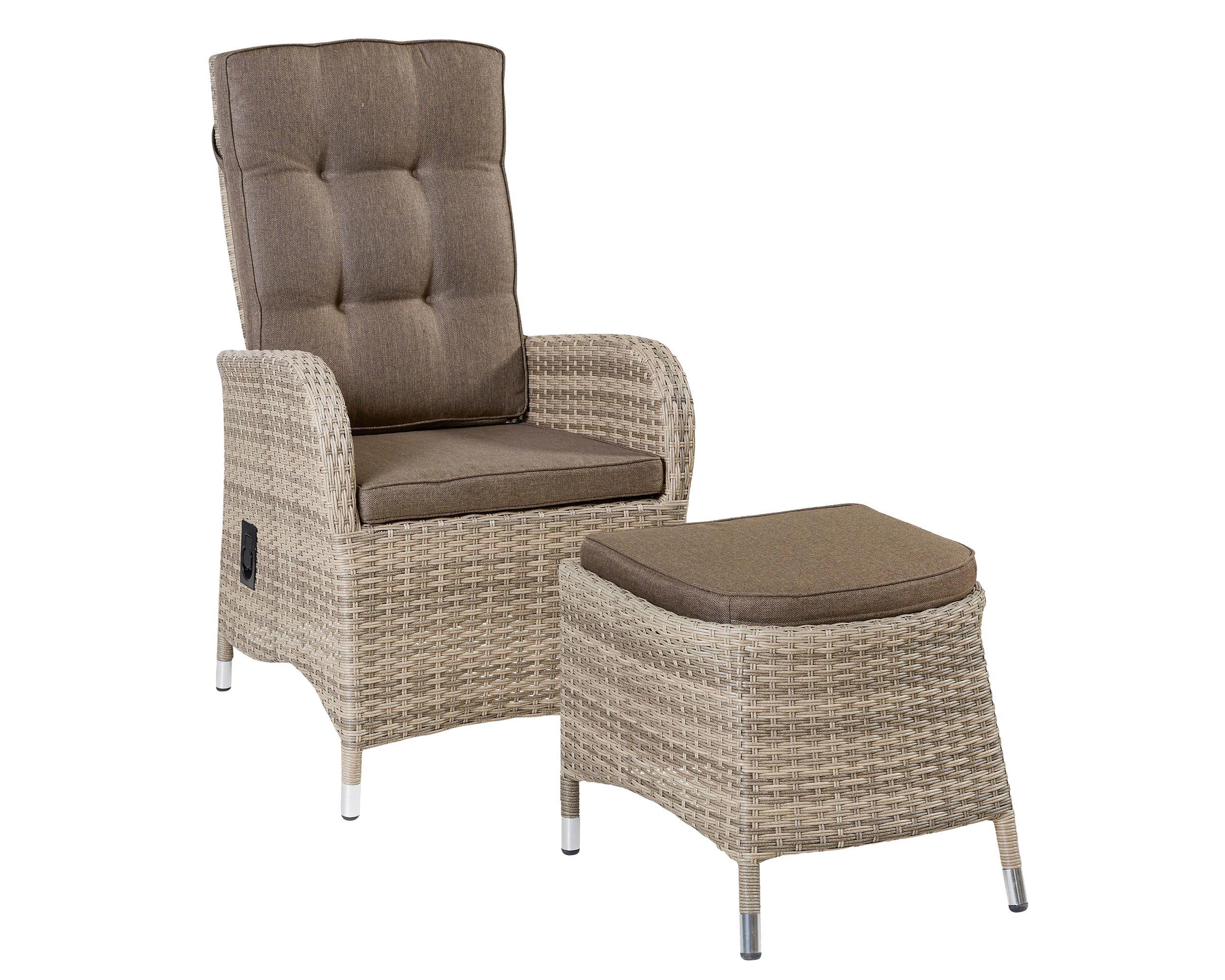 LC Garden Gartenstuhl LC Garden Turin Dining Liegesessel Set Positionsstuhl inkl. Hocker (2 St)