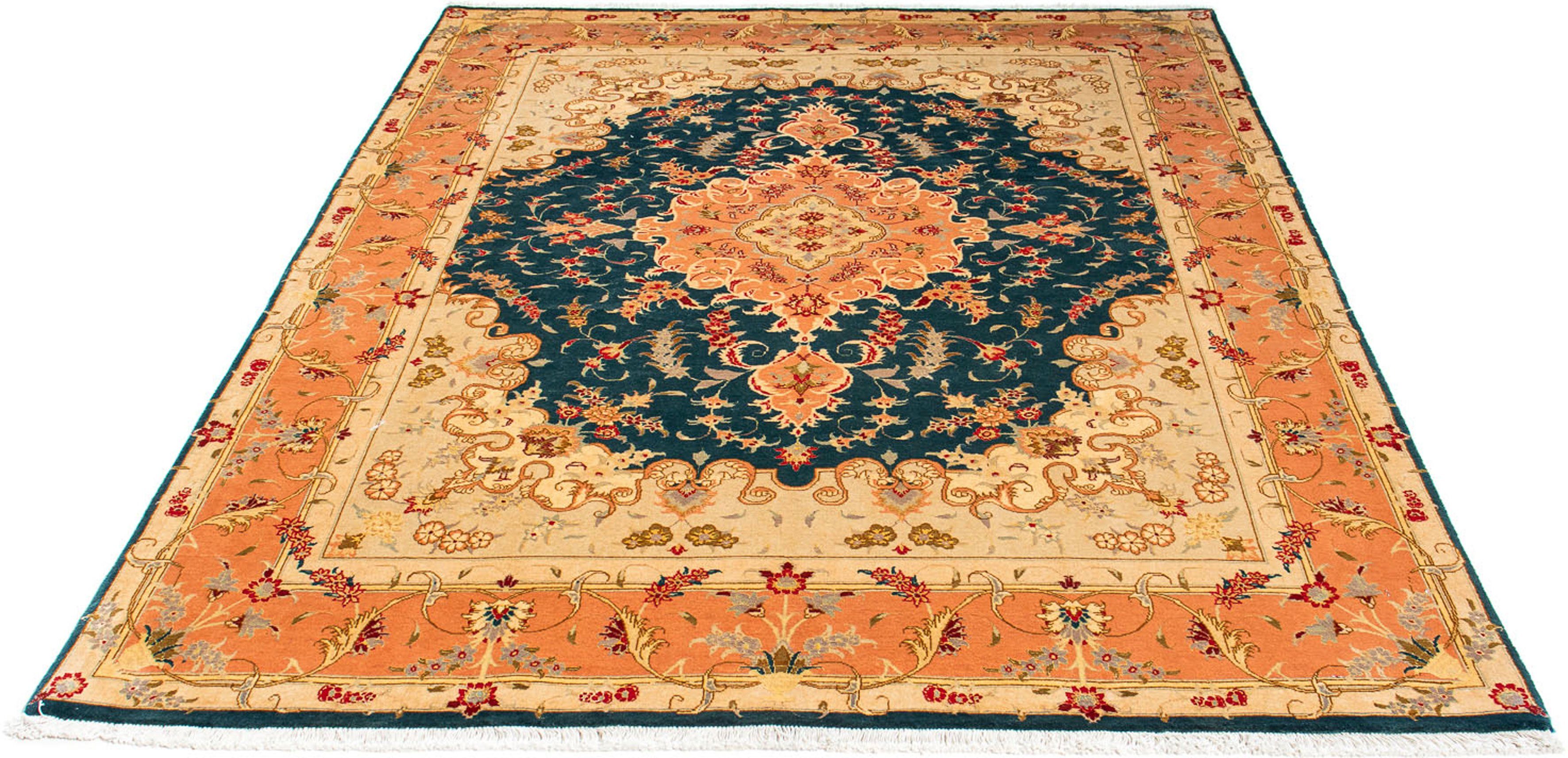 Orientteppich Perser - Täbriz - Royal - 202 x 152 cm - dunkelblau, morgenland, rechteckig, Höhe: 7 mm, Wohnzimmer, Handgeknüpft, Einzelstück mit Zertifikat