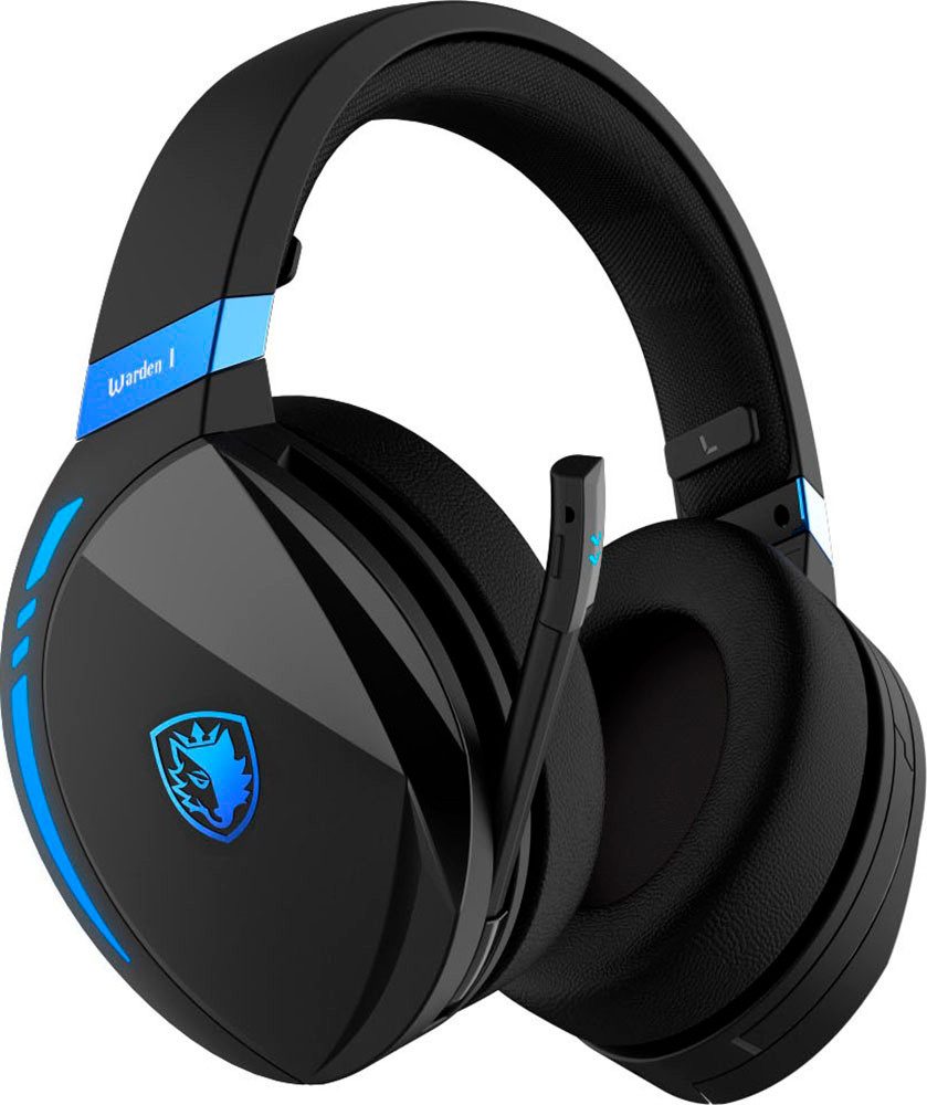 Sades SADES Warden I SA-201 Gaming Headset, Wireless, schwarz/blau, USB Gaming-Headset (Rauschunterdrückung, kabellos, Stereo, Over Ear, Bluetooth 5.0, 2,4 G 3,5 mm)