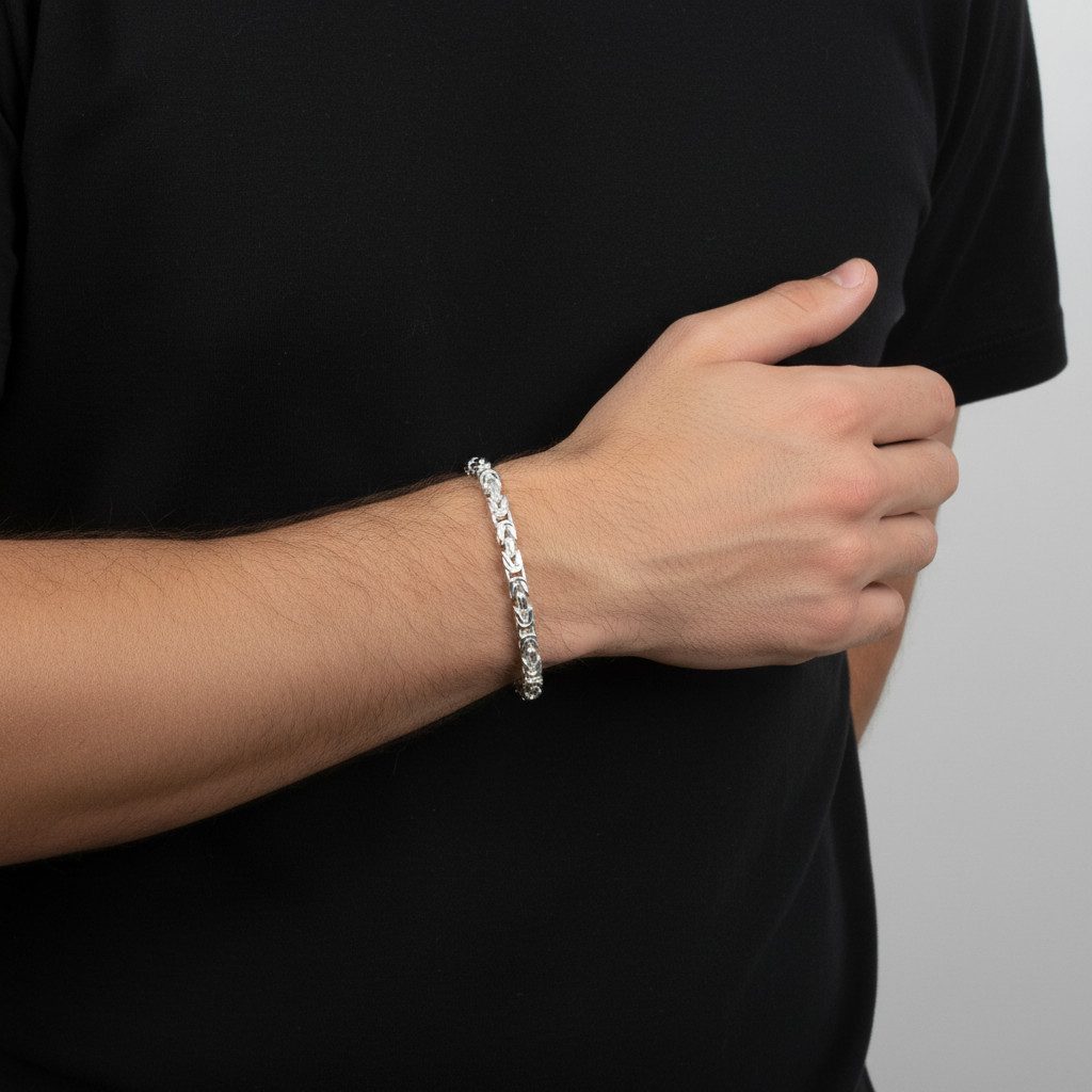 Tony Fein Silberarmband Königsarmband 3,8 mm 925er Sterling Silber Massiv 19 cm, Made in Italy für Damen und Herren – Bild 4 von 4