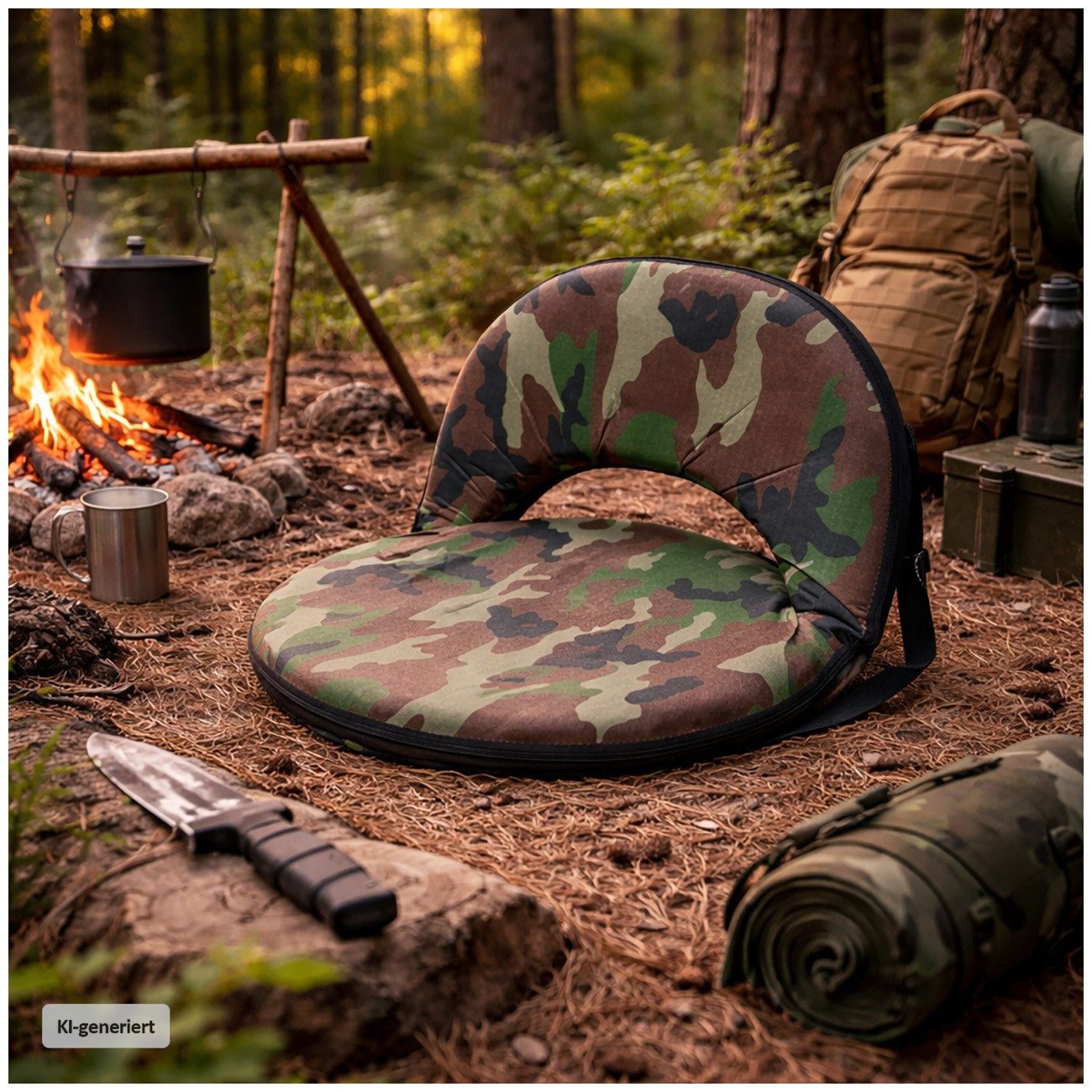 HTI-Living Relaxsessel Bodenstuhl Camouflage klappbar mit verstellbarer Rückenlehne (1 Stück) – Bild 2 von 5