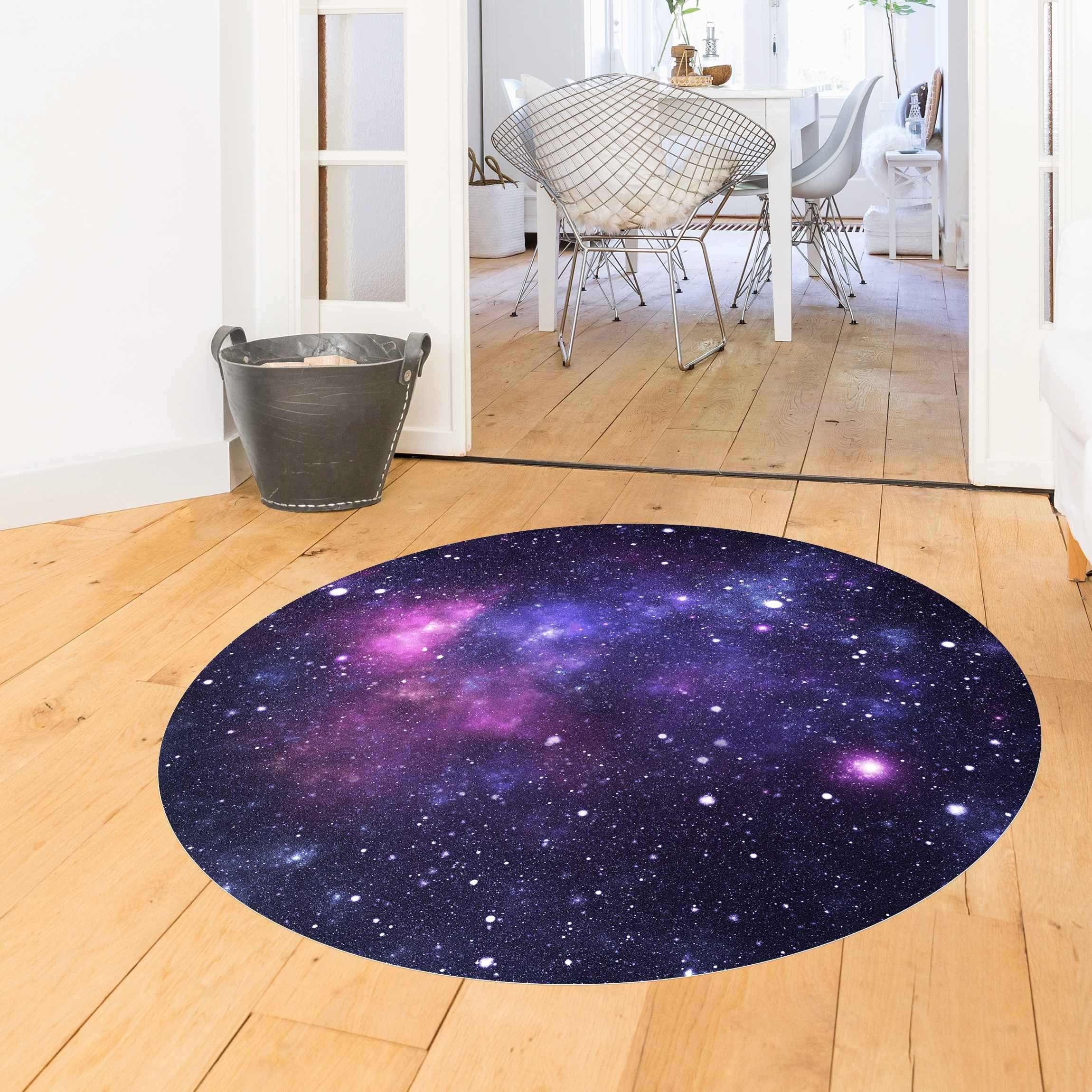 Bilderdepot24 Teppich Vinyl Kinderzimmer Mädchen Jungen Galaxie funktional, rund - violett glatt, nass wischbar (Saft, Tierhaare) - Saugroboter & Bodenheizung geeignet