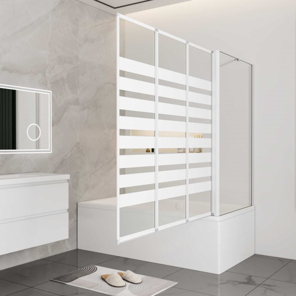 Duschparadies Badewannenfaltwand hellweiß Aufsatz Duschwand Badewanne Trennwand Faltwand Mit Seitenwand, Einscheibensicherheitsglas, Sicherheitsglas, Glas