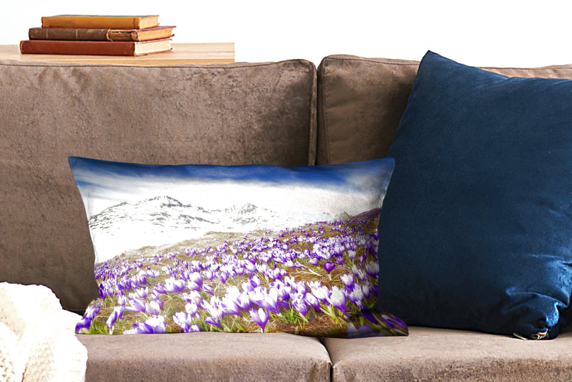 Dekokissen Schnee Zierkissen, mit Füllung, Berge Dekokissen - Wohzimmer MuchoWow Schlafzimmer Dekoration, Blumenwiese, -