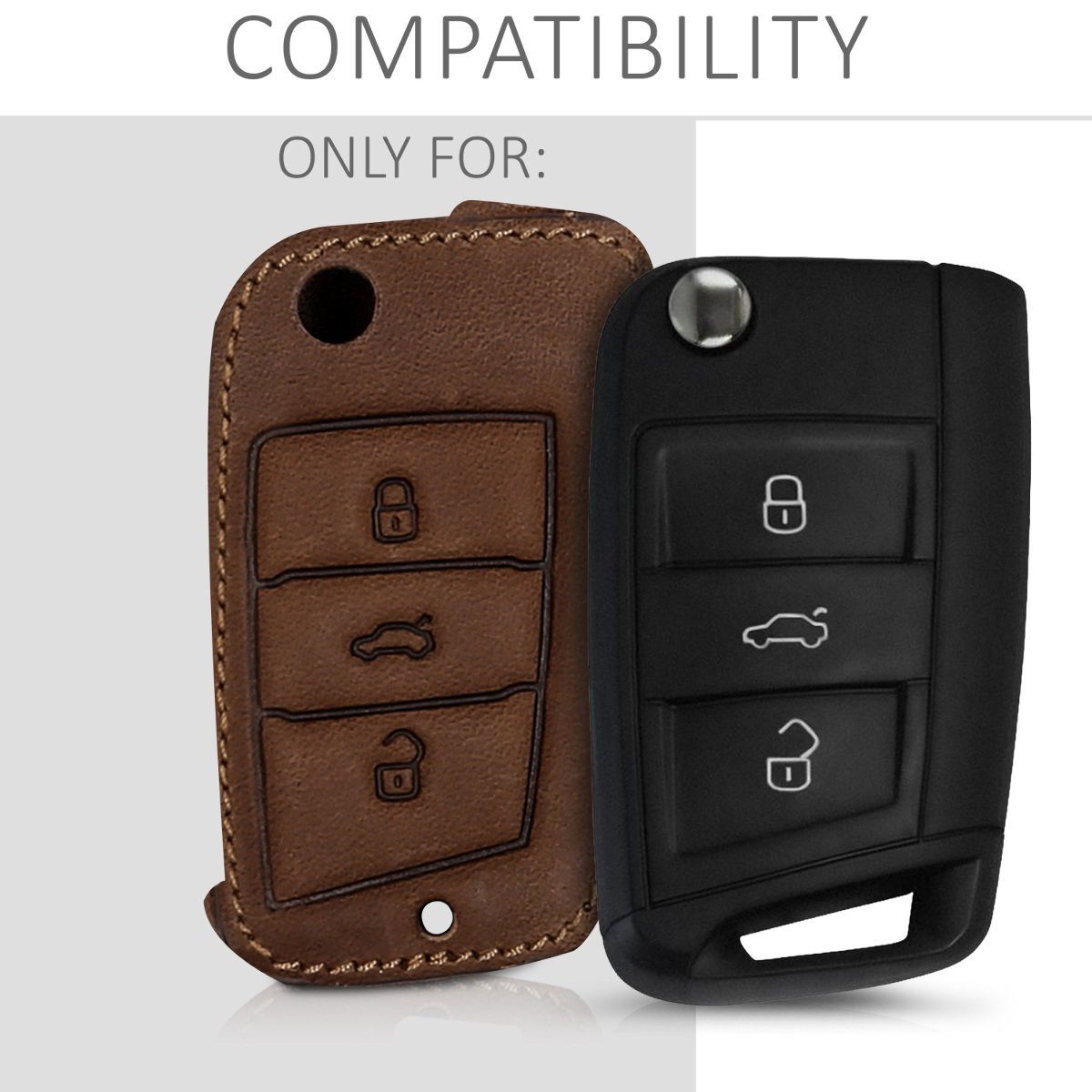Golf MK7, VW Dunkelbraun 7 Hülle kwmobile Case Schlüsselhülle für Cover Kunstleder Schlüssel Autoschlüssel Schlüsseltasche