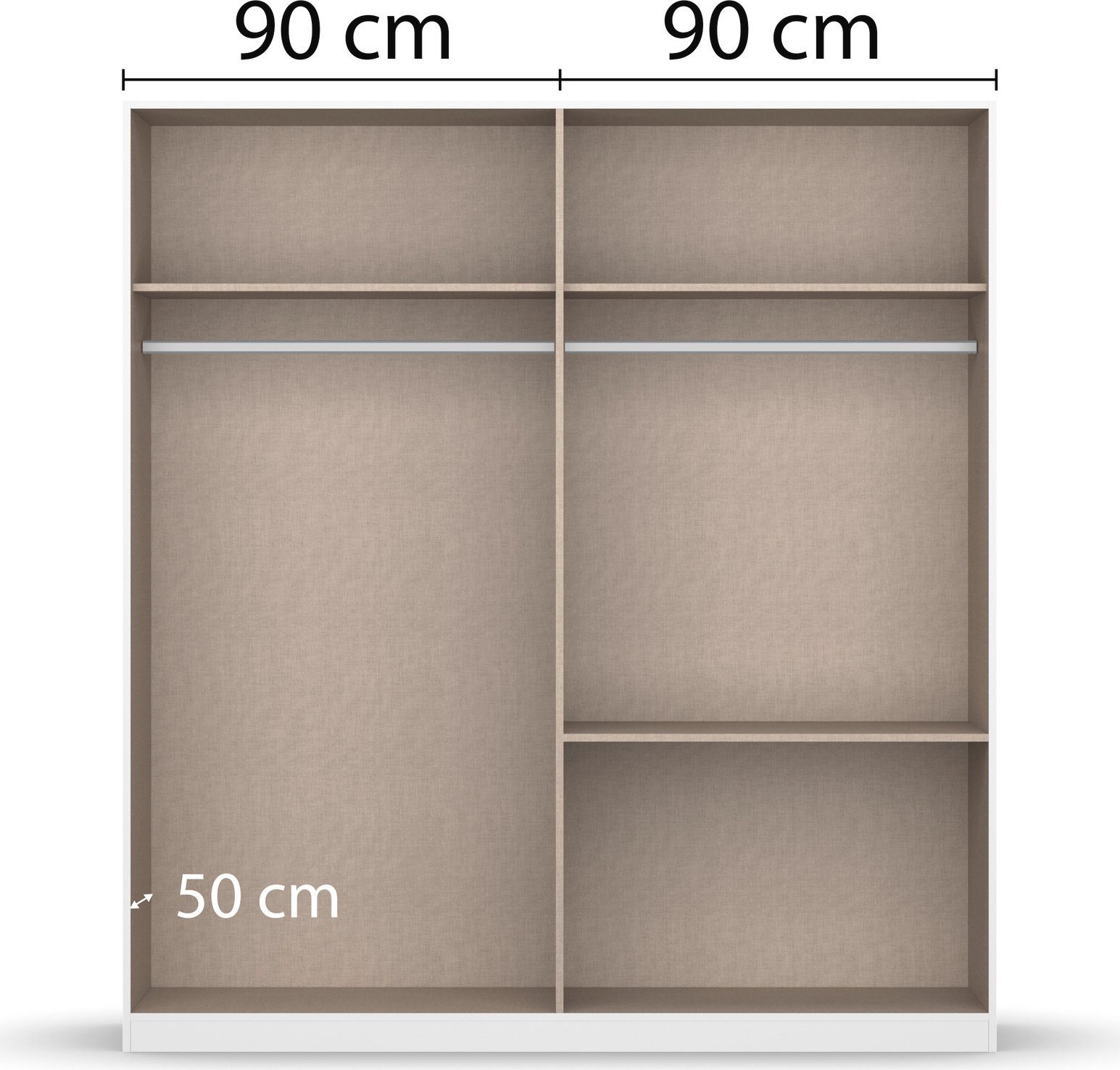 und Spiegeltüren, grifflose rauch Costa, Schrank-Set Push-to-Open Front, Schubkästen Graumetallic Funktion