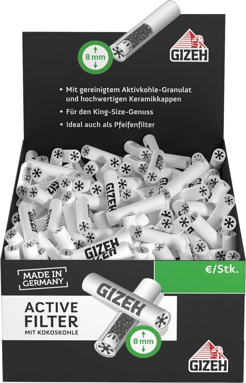 Gizeh Aktivkohlefilter Filter 8mm Aktivkohle Kokoskohle Pfeifen & Dreher Filter 1 x 200er, Zubehör für 8mm Aktivkohle Kokos Filter Dreherfilter, große Vorratsbox